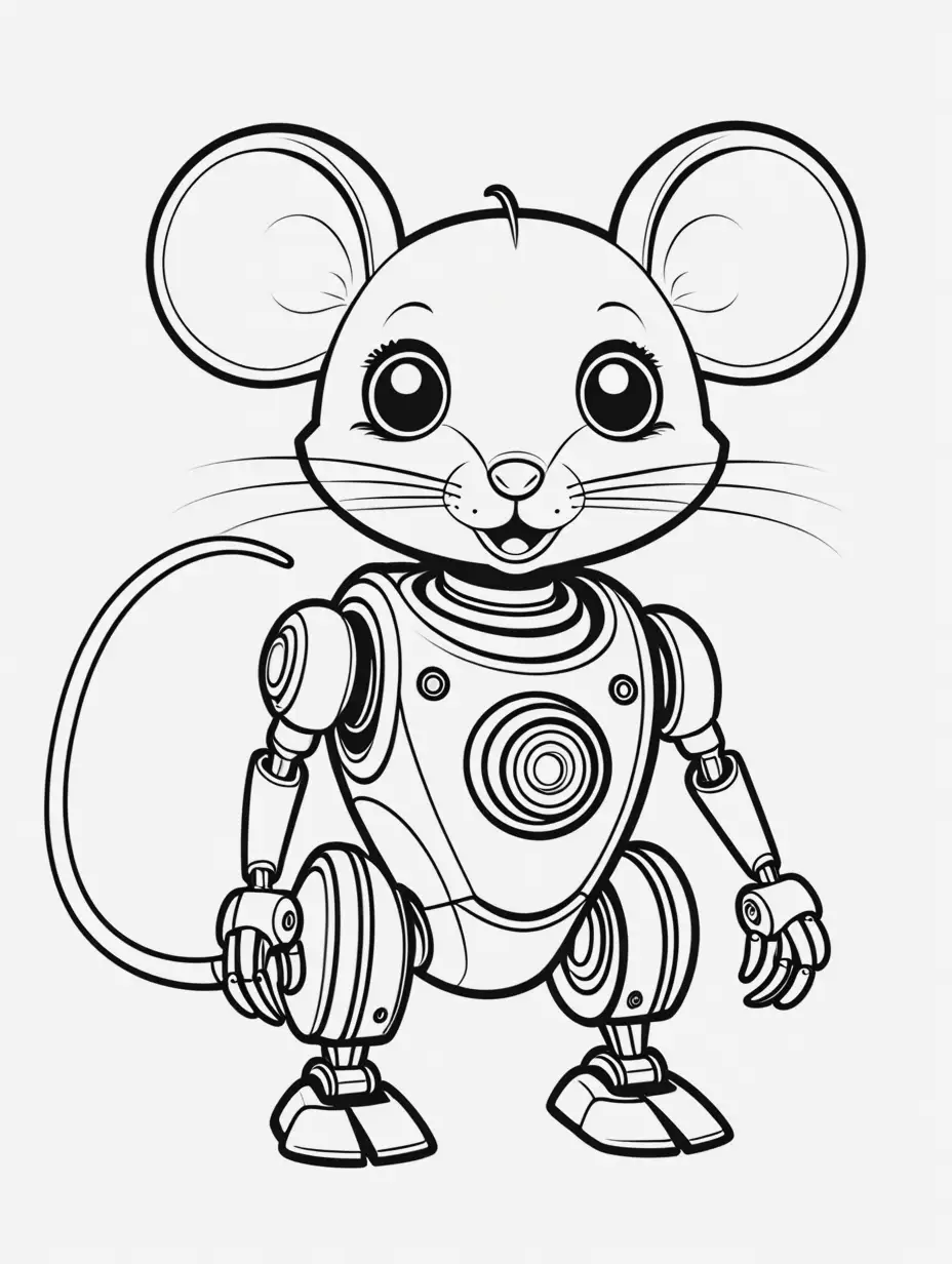 Tailless Mouse Robot Coloring Book Illustration