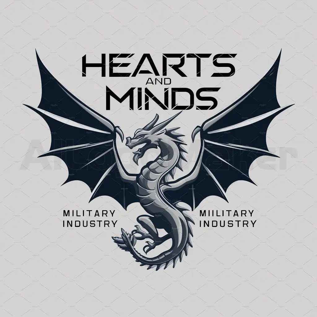 a logo design,with the text "Hearts and Minds", main symbol:Dragon center,Moderate,be used in Military industry,clear background