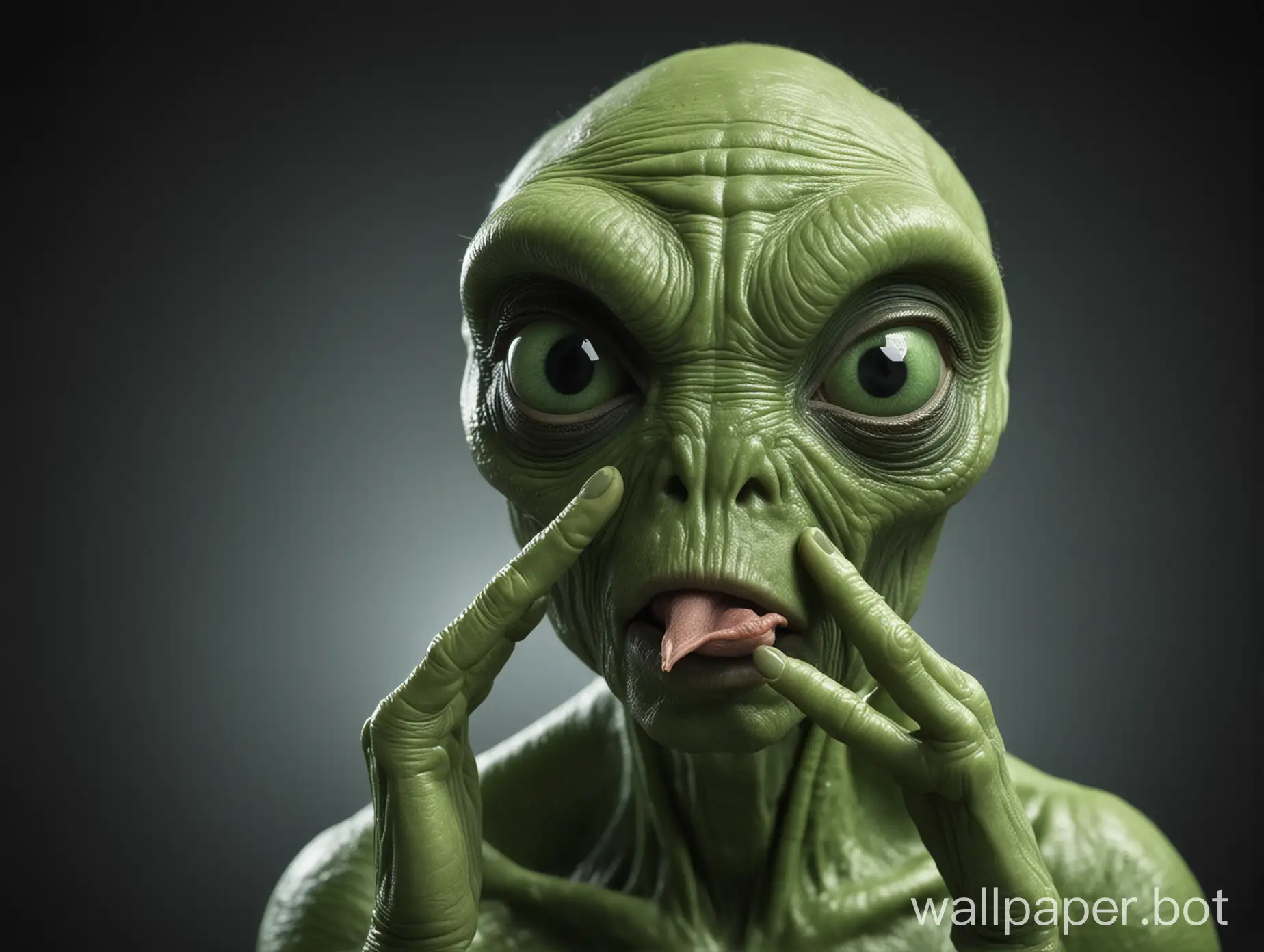 Curious-Green-Alien-Picking-His-Nose-Whimsical-Extraterrestrial-Creature-Portrait