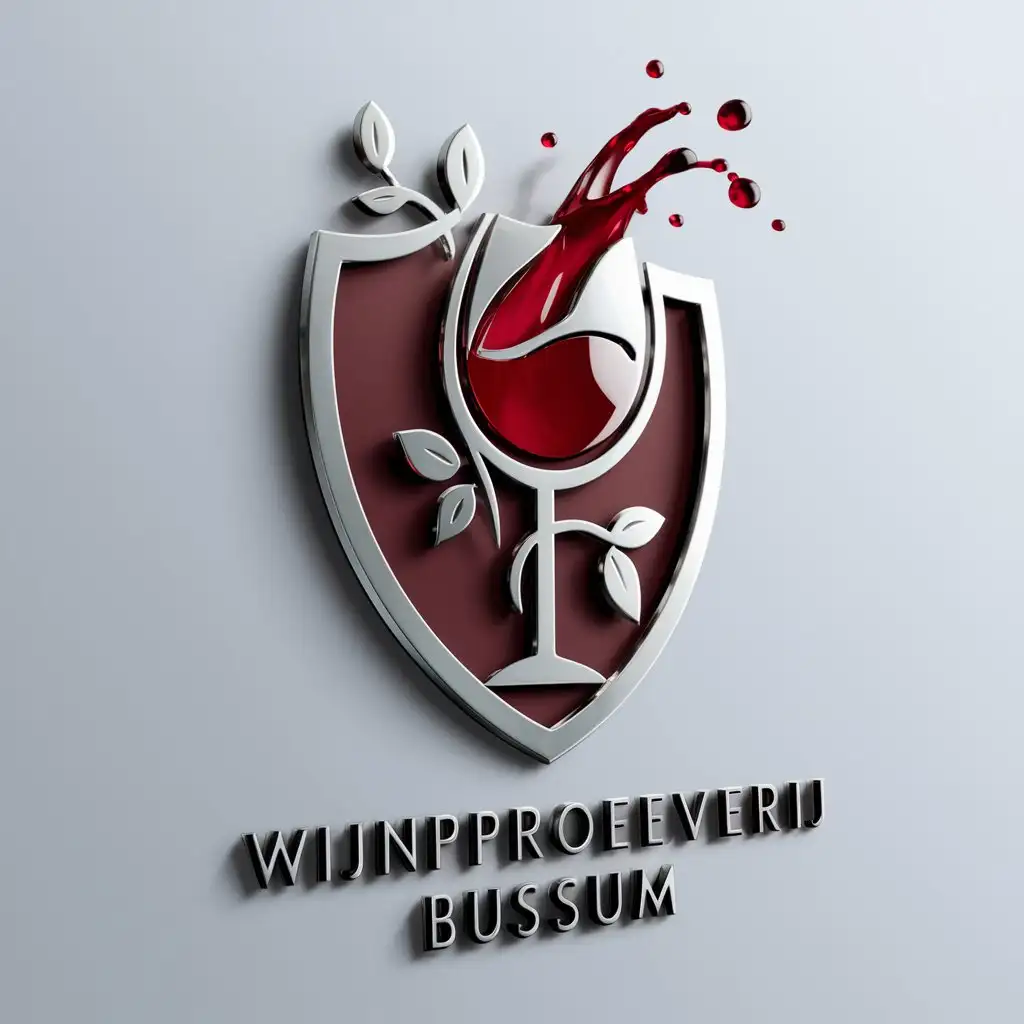 Wijnproeverij Bussum logo, Shield, wineglas red, silver