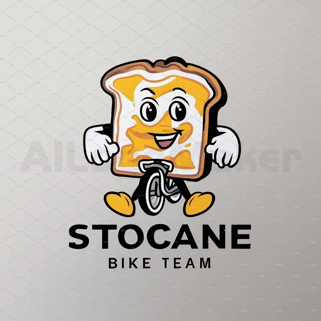 a logo design,with the text "Stocane bike team", main symbol:Egg bread and cheese toast resembles a character having hands, feet, and a head,Moderate,be used in Restaurant industry,clear background