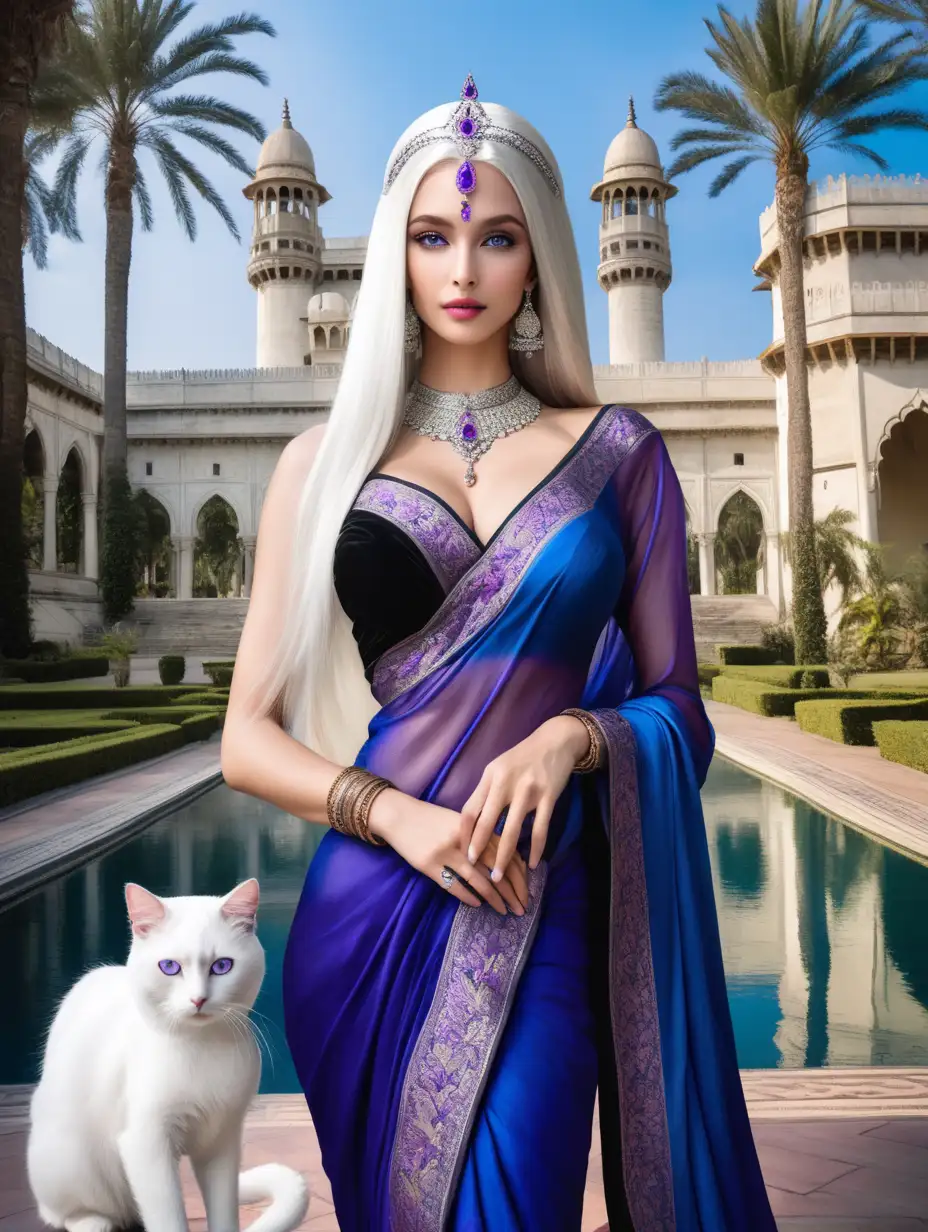 Medieval-Princess-with-PlatinumGold-Hair-Holding-a-White-Cat-in-Palace-Gardens
