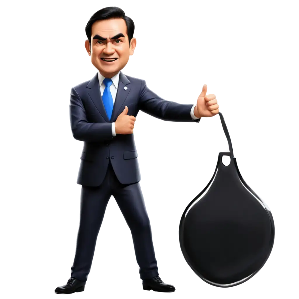 cartoon figure of angry PM Prayuth