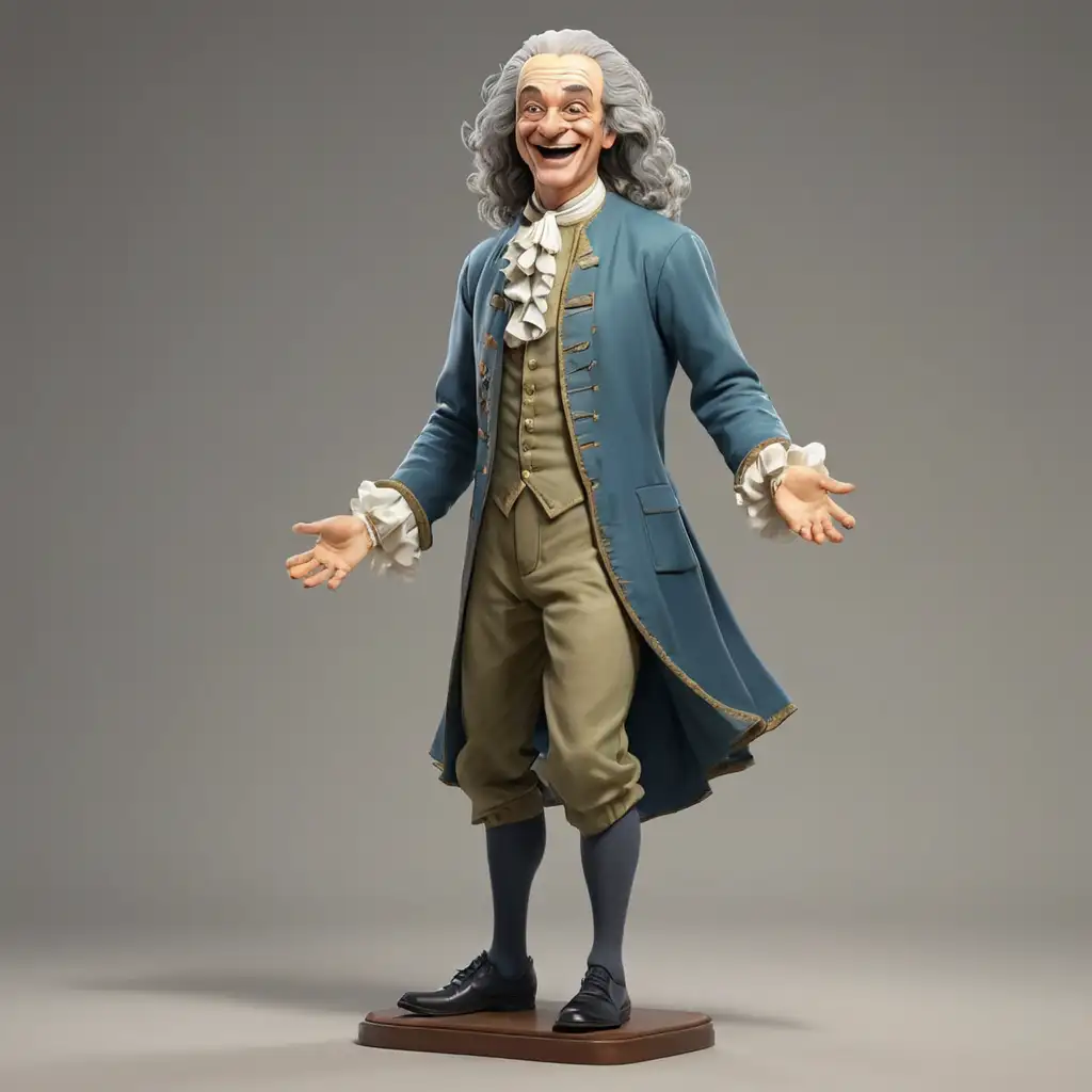 Joyful Philosopher Voltaire in Realism Style 3D Animation