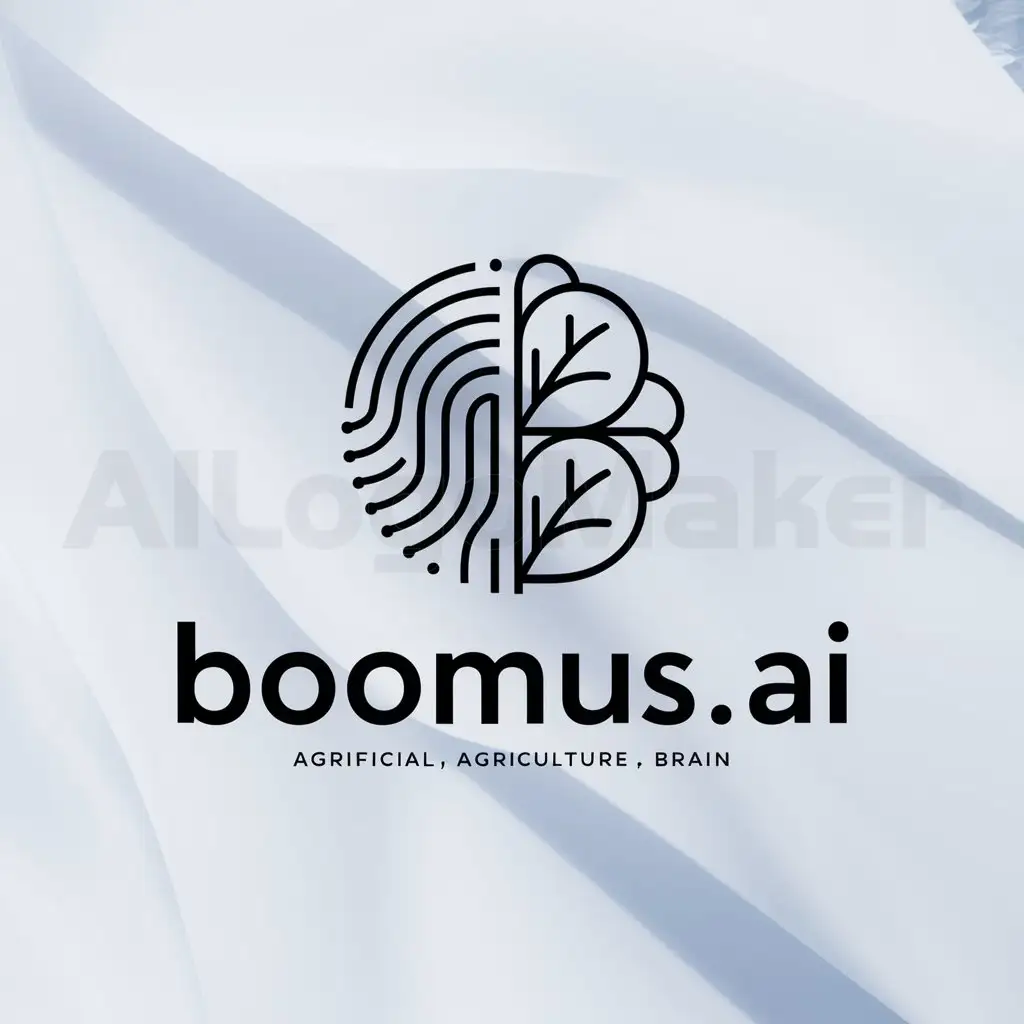 a logo design,with the text "BOOMUS.AI", main symbol:ARTIFICIAL INTELLIGENCE, AGRICULTURE AND BRAIN SYMBOLS,Minimalistic,be used in Technology industry,clear background