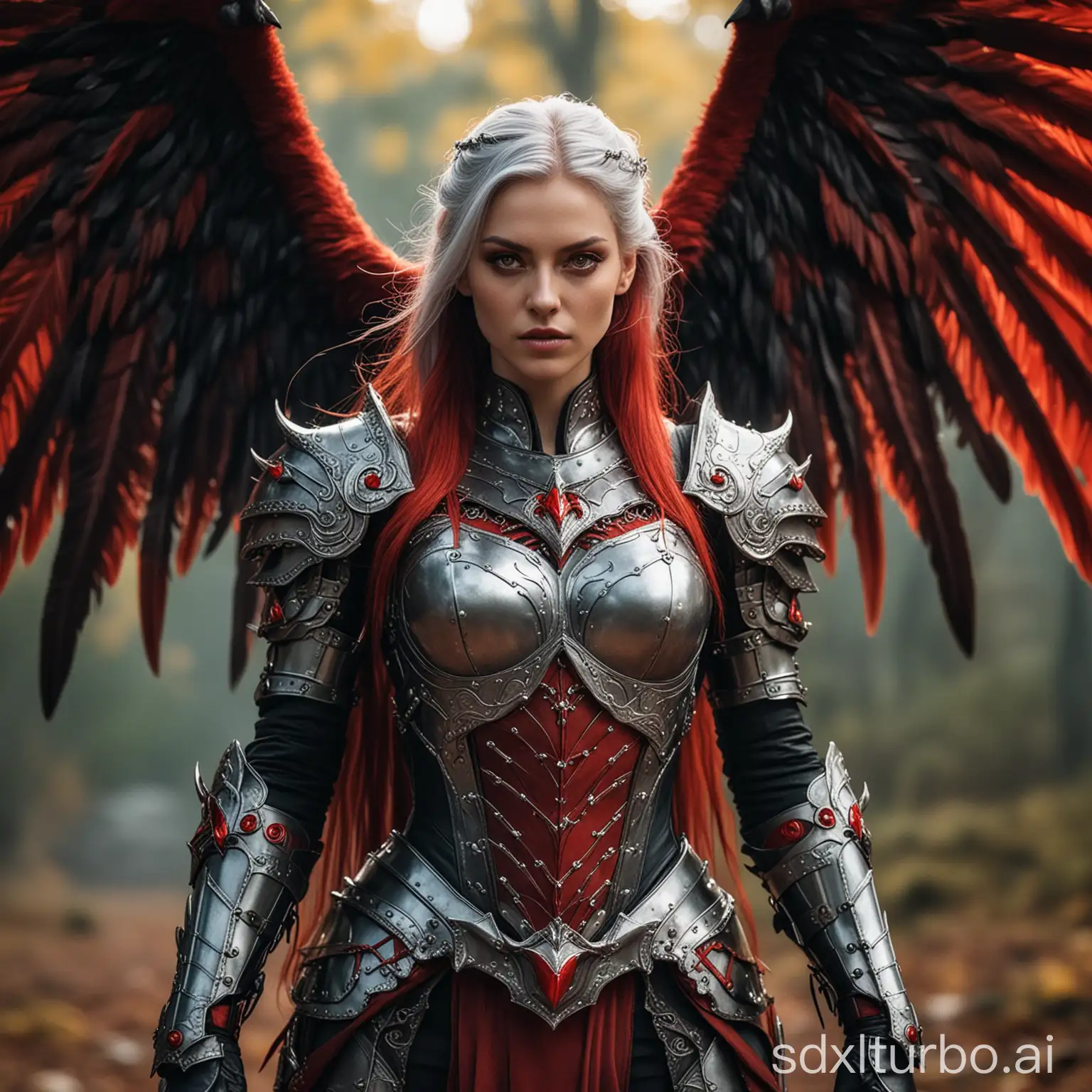 A full body image of a eealistic cinematic photograph of a handsome majestic demon man with grey hair,and a beautiful demon woman with red long hair straight, piercing red eyes, menacing wings, sharp claws, and intricate white armor. there face is strikingly beautiful. Shot with a 35mm film camera, emphasizing bokeh and professional quality. The image is in stunning 8K resolution, capturing every detail of this mythical character. --s 150 --ar 2:3 --c 5  *Copilot/Tungsten.🤘