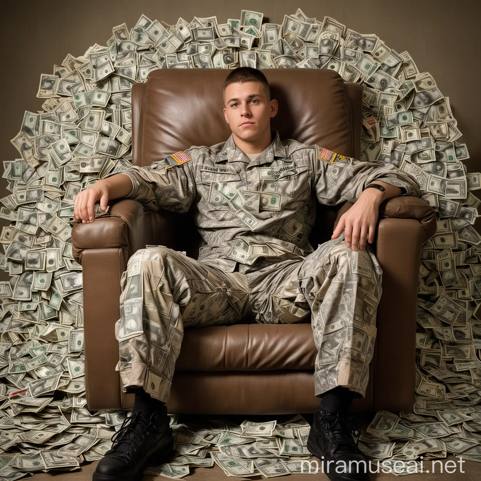 US Army Soldier Surrounded by Wealth and Junk Food