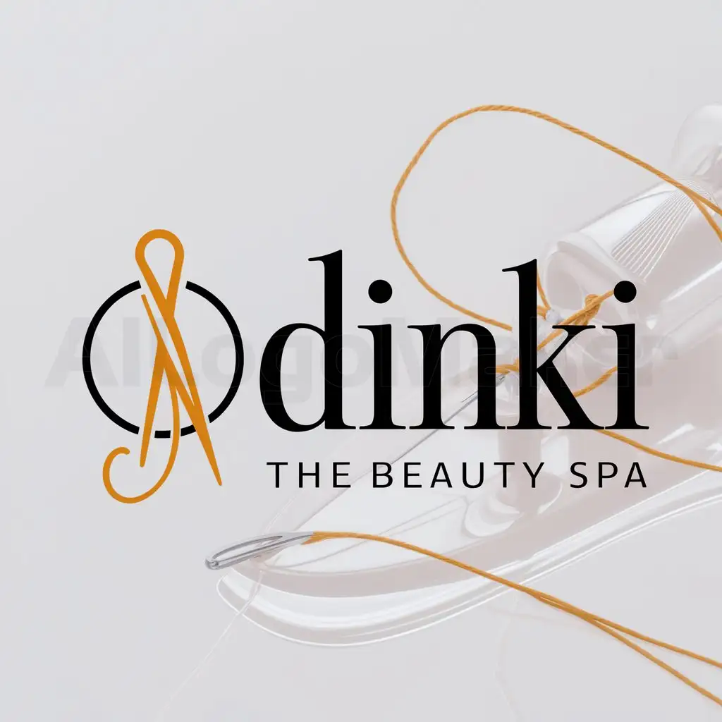 a logo design,with the text "dinki", main symbol:needle and a thread,Moderate,be used in Beauty Spa industry,clear background