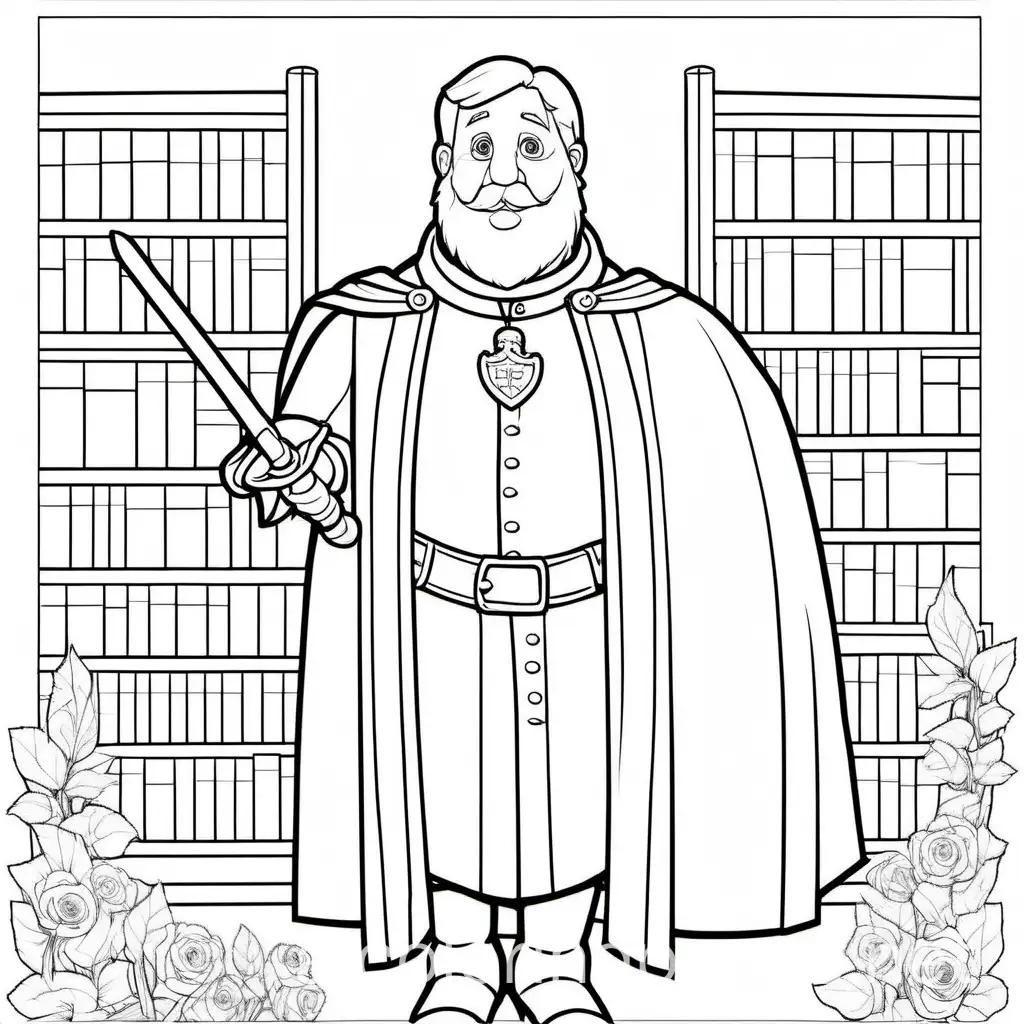 Sir Arthur, Coloring Page, black and white, line art, white background, Simplicity, Ample White Space. The background of the coloring page is plain white to make it easy for young children to color within the lines. The outlines of all the subjects are easy to distinguish, making it simple for kids to color without too much difficulty