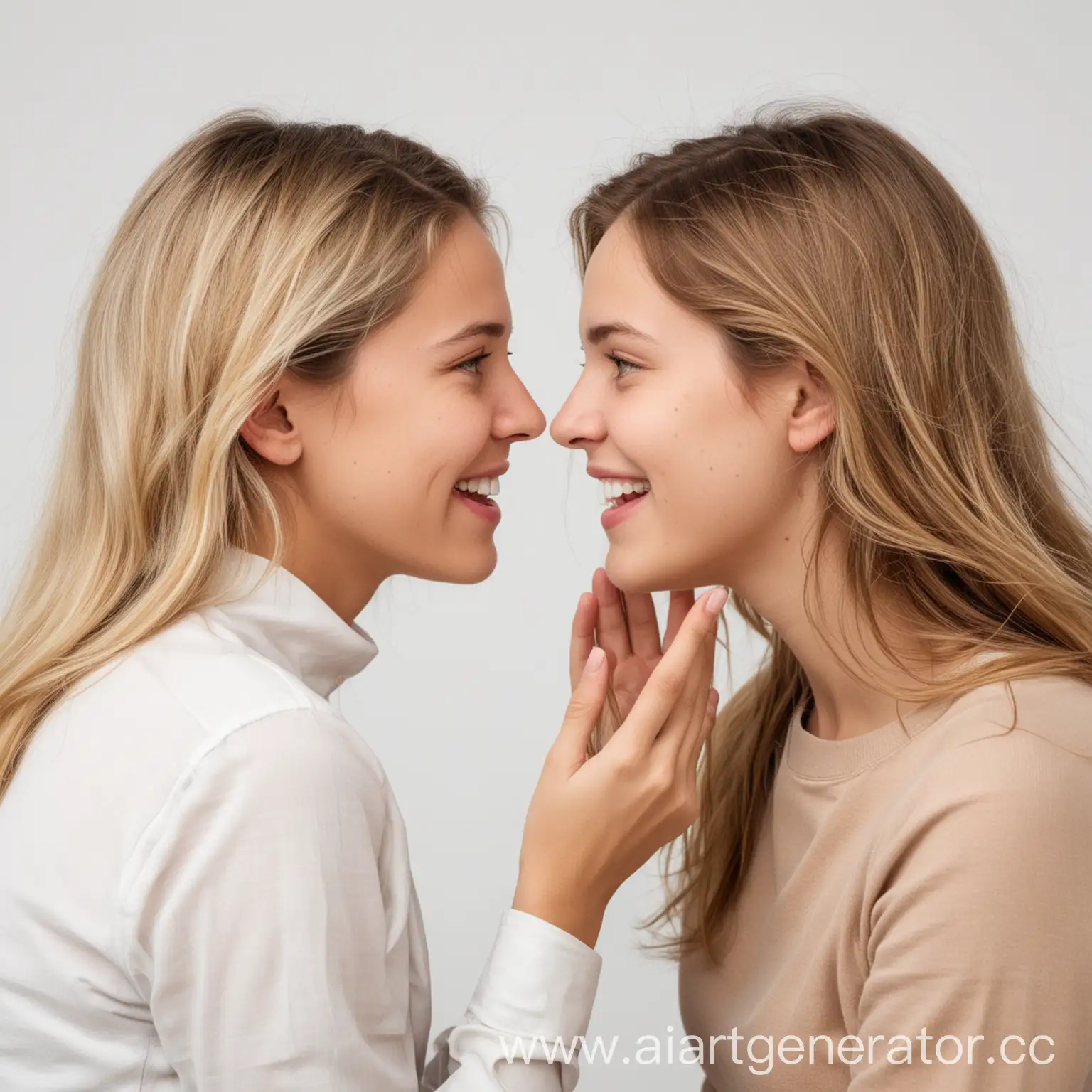 2 девушки леди общаются друг с другом, белый фон, 45 лет