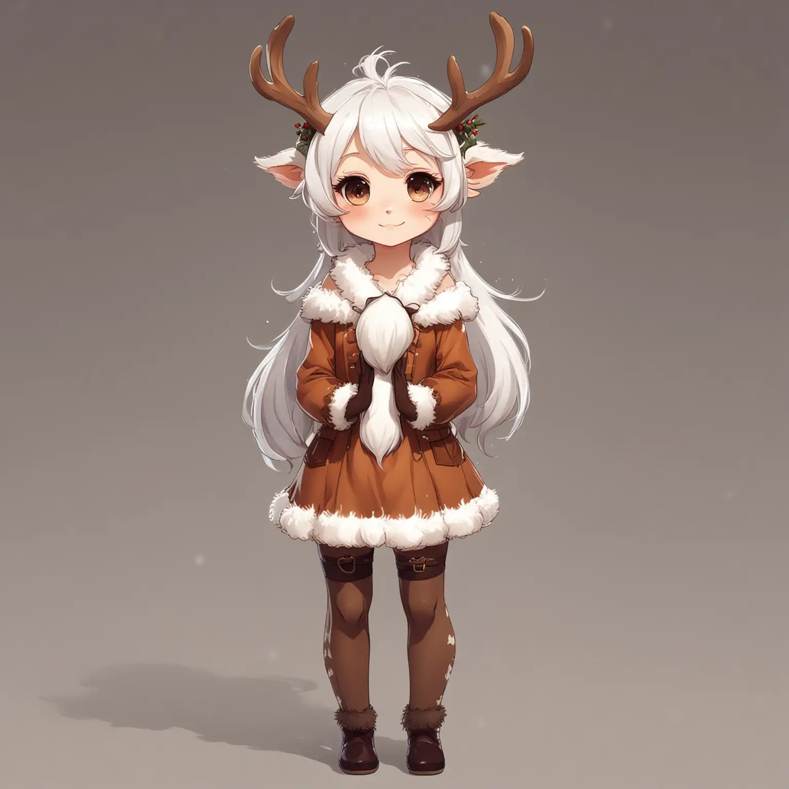 Cute Anime Reindeer Faun with White Hair Full Body