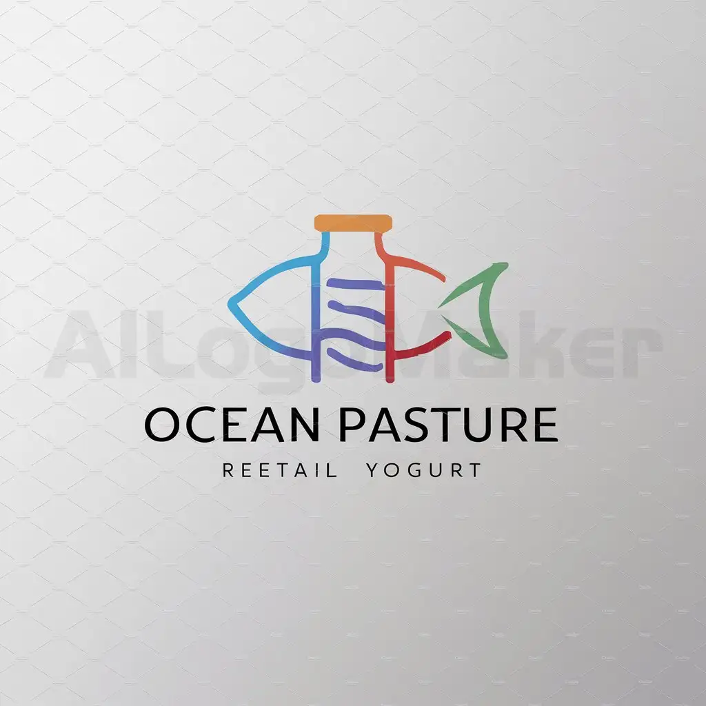 a logo design,with the text "ocean pasture", main symbol:yogurt bottle fish,Minimalistic,be used in Retail industry,clear background
