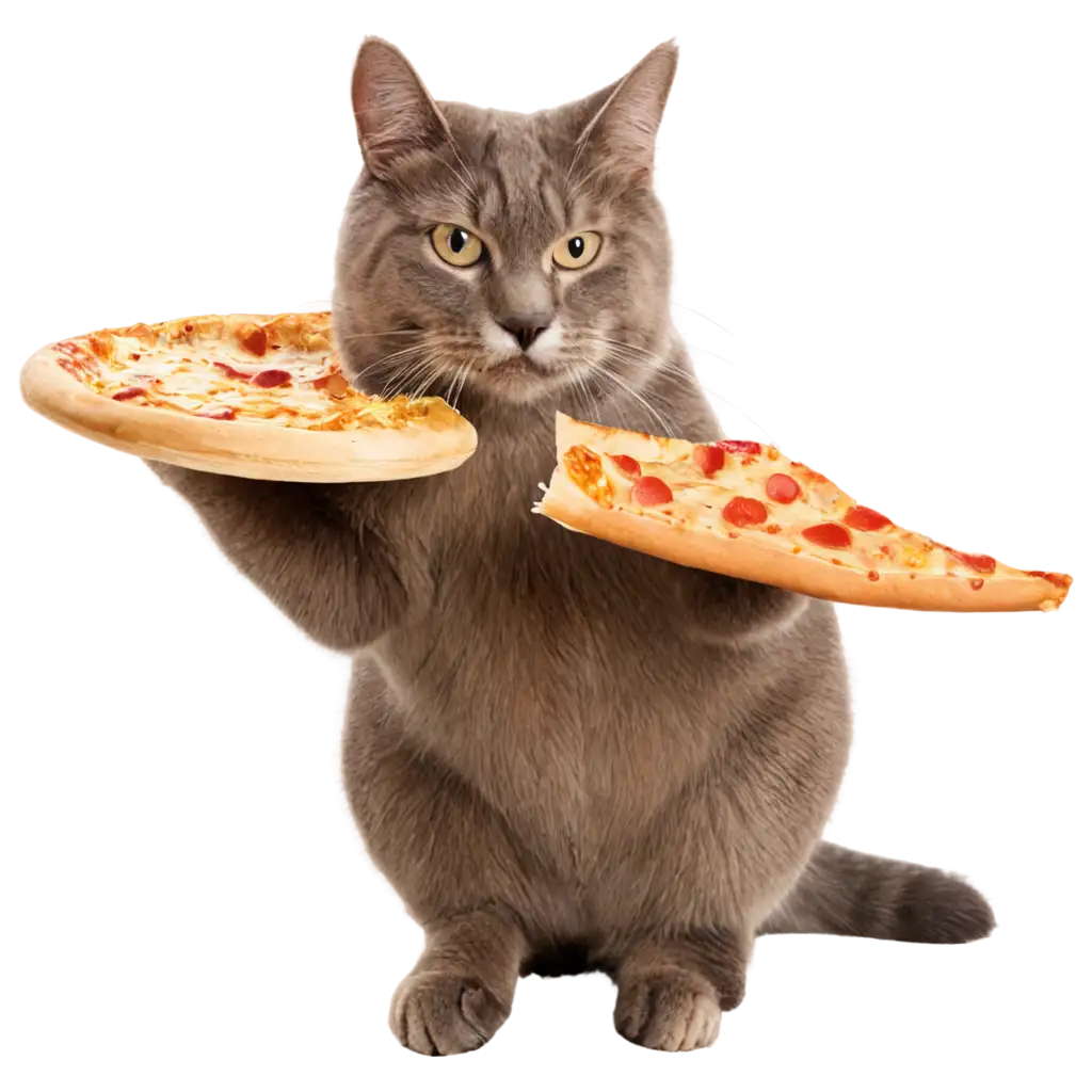 cat eating pizza