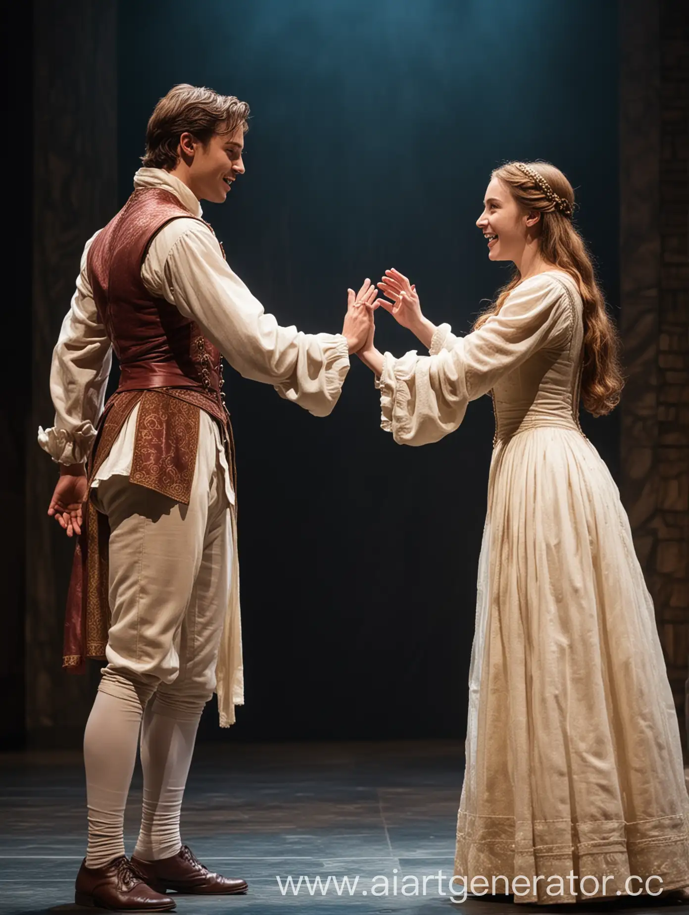 Ромео и Джульетта тянутся друг к другу на сцене театра