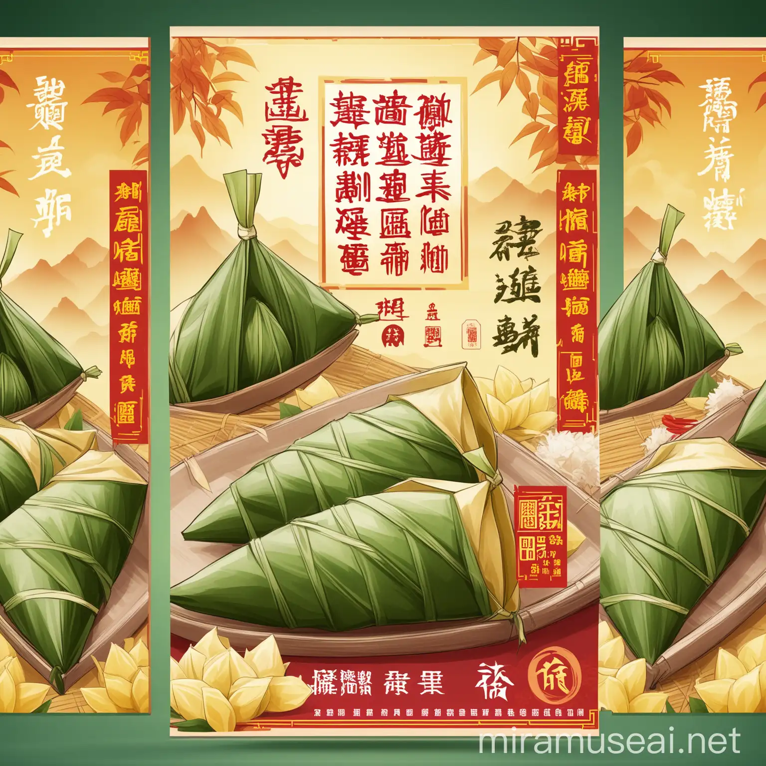 Dragon Boat Festival Poster with Zongzi Celebrate Tradition and Flavorful Festivities