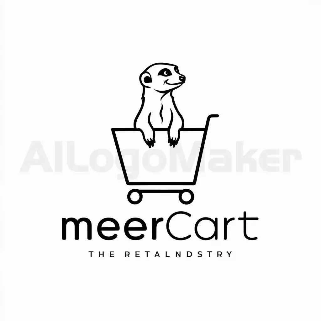 a logo design,with the text "Meercart", main symbol:Meerkat standing inside of a shopping cart, with head and front paws above shopping cart, looking to the right,Moderate,be used in Retail industry,clear background