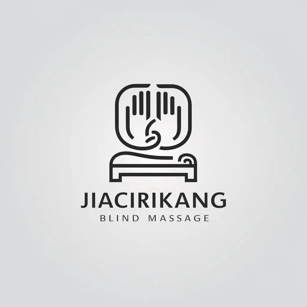a logo design,with the text "Jiacirikang-blind massage", main symbol:two hands and a massage bed,Minimalistic,be used in Travel industry,clear background