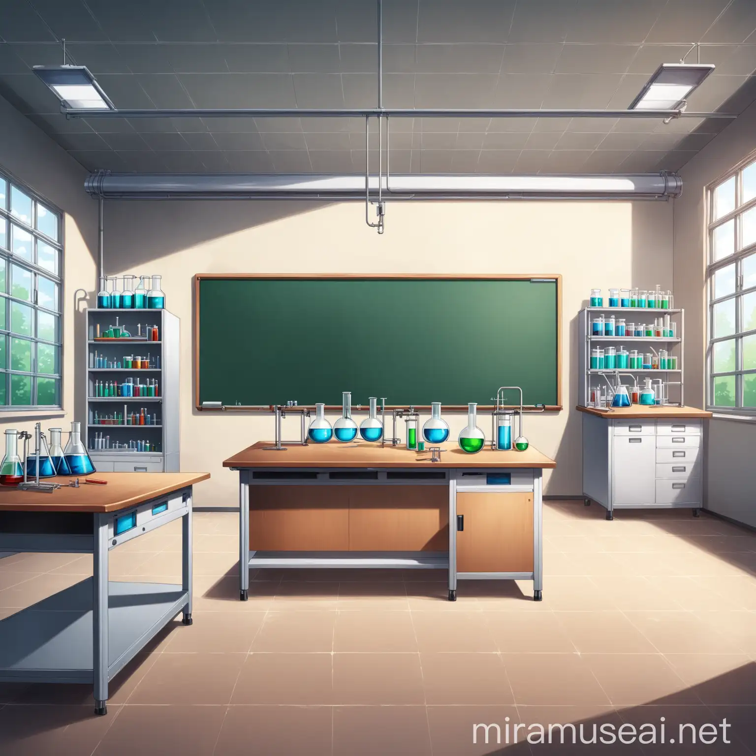 Empty Laboratory with Chalkboard Scientific Workspace Without Individuals