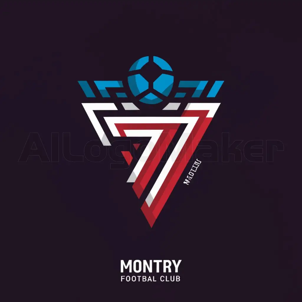 a logo design,with the text "77", main symbol:create a football club logo with red and blue with the name "montry",Moderate,be used in 10 industry,clear background