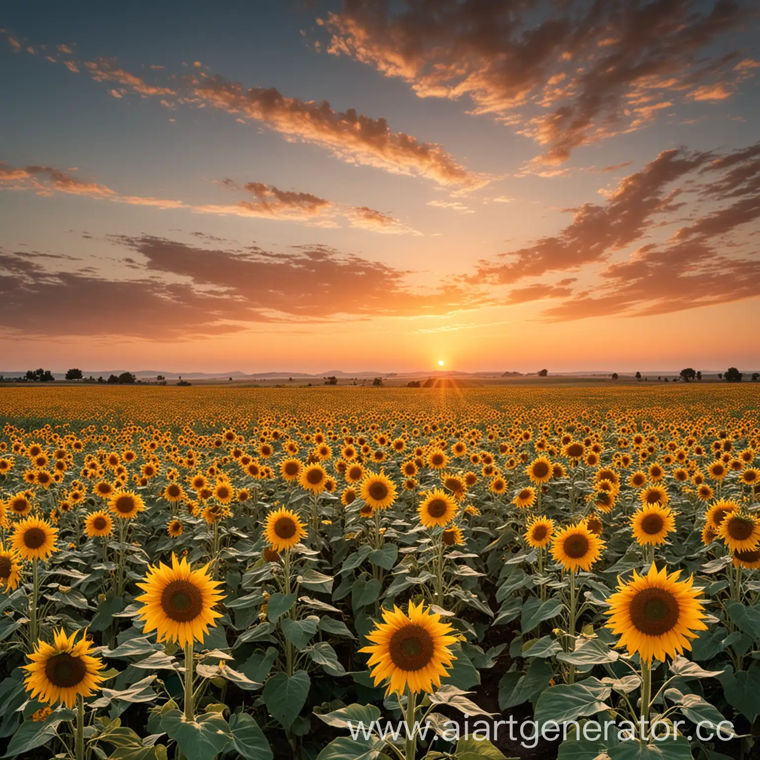 Sunflower-Field-Sunset-Landscape-with-Clear-Sky