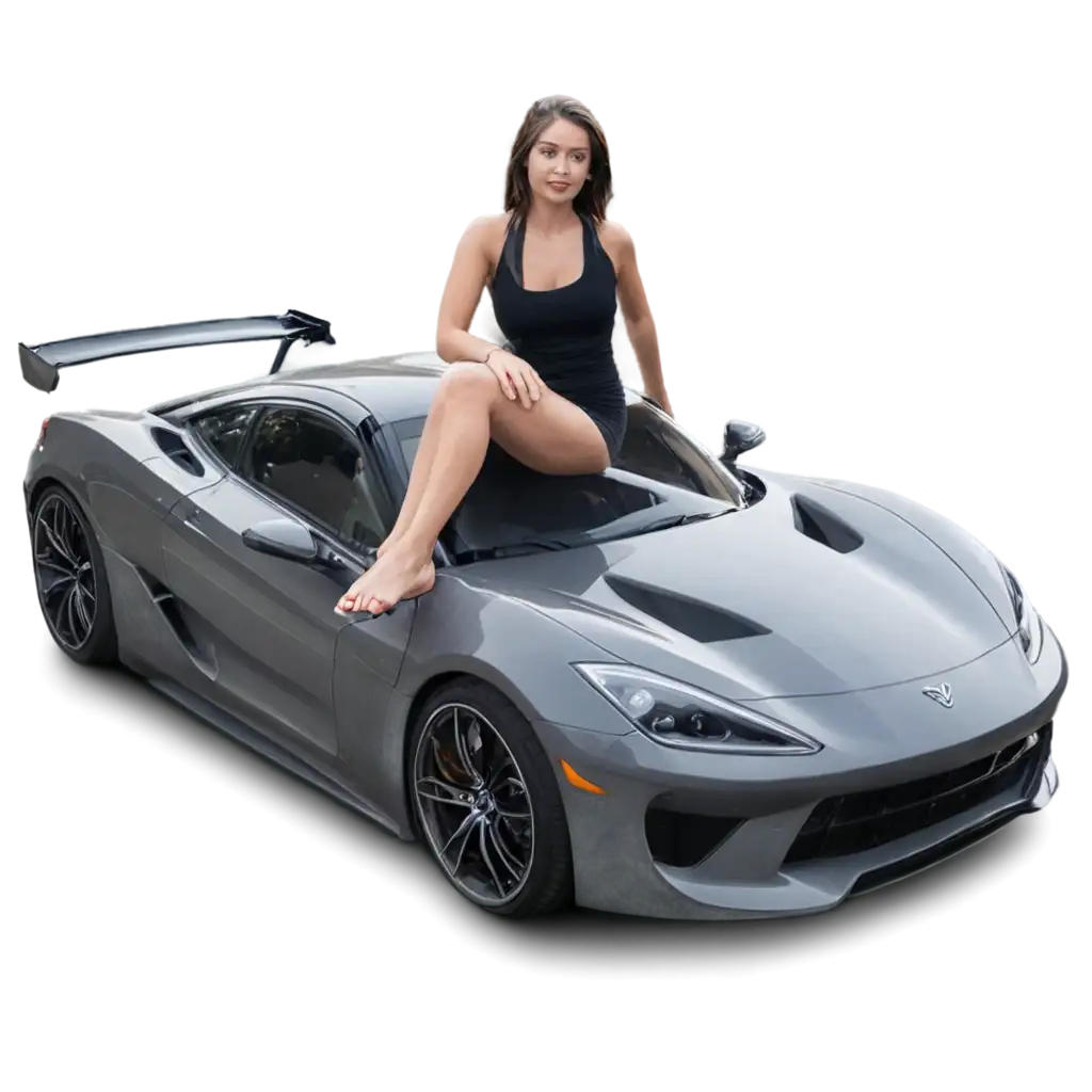 sport car with the girl in rooftop