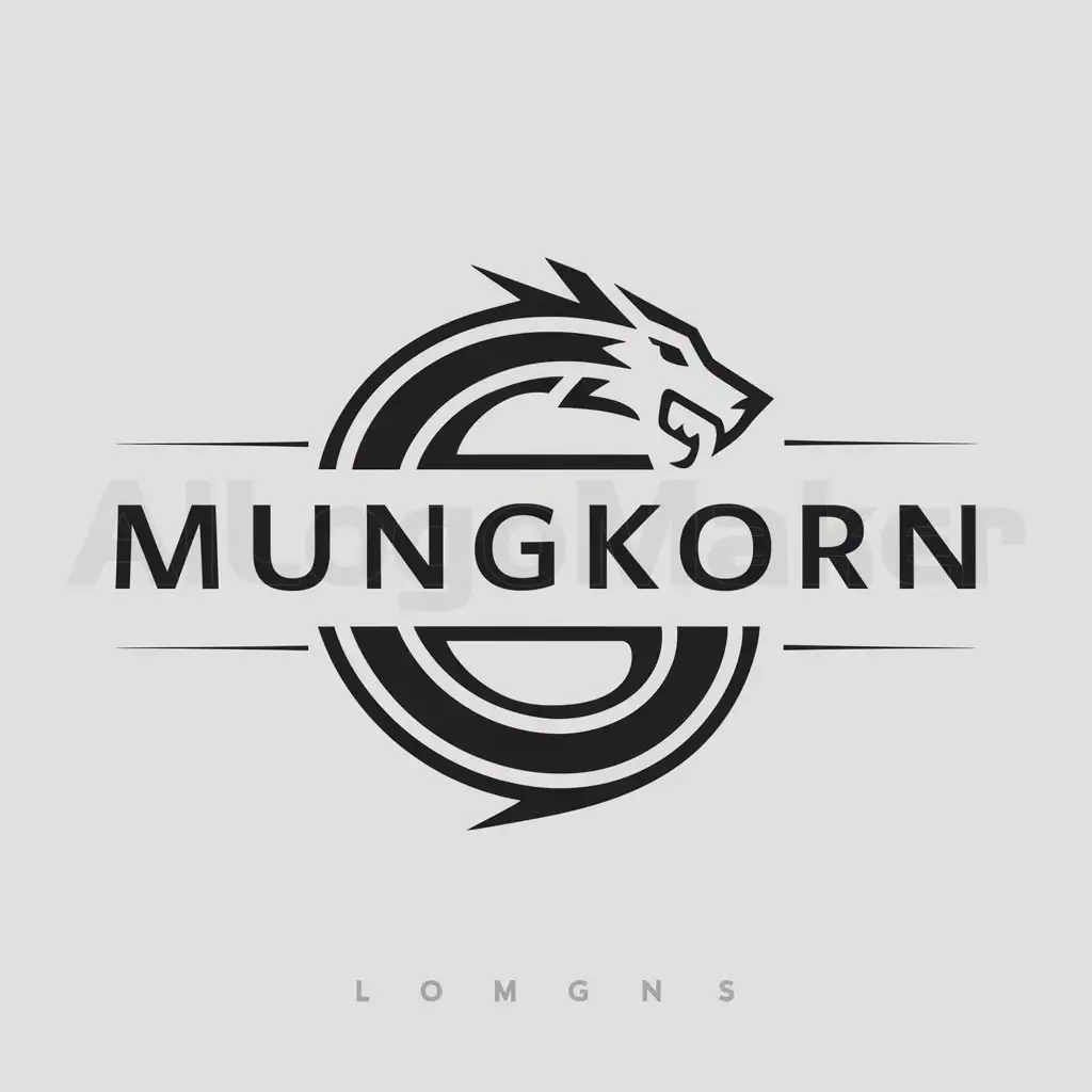 a logo design,with the text "Mungkorn", main symbol:Dragon,Minimalistic,be used in Gaming industry,clear background