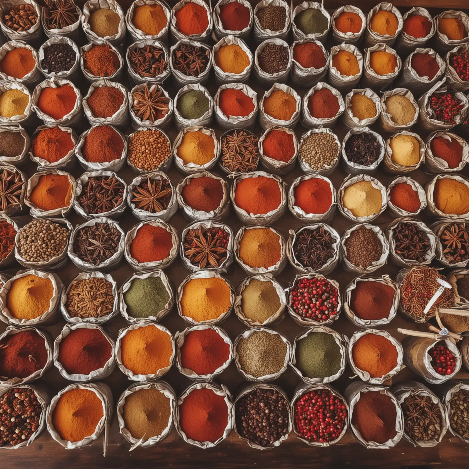 Colorful Spice Market with Vendors and Shoppers