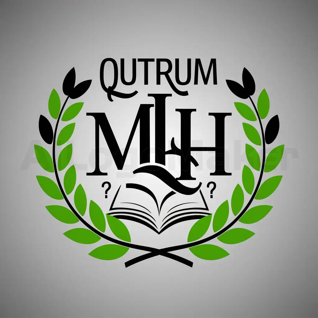 a logo design,with the text "Qutrum", main symbol:Main Design: The icon may contain stylized letters 'MLH' in the center, surrounded by a laurel wreath or other symbols representing success and achievements in programming. Color Scheme: Considering the main colors of the program are black and white, the icon will also be in these colors. Accent elements such as a green-colored laurel wreath might be added to bring some contrast. Symbolism: To support the idea of a guide and educational value of the program, the icon may also contain elements related to a book, question marks or other symbols of education and knowledge.,complex,be used in Internet industry,clear background