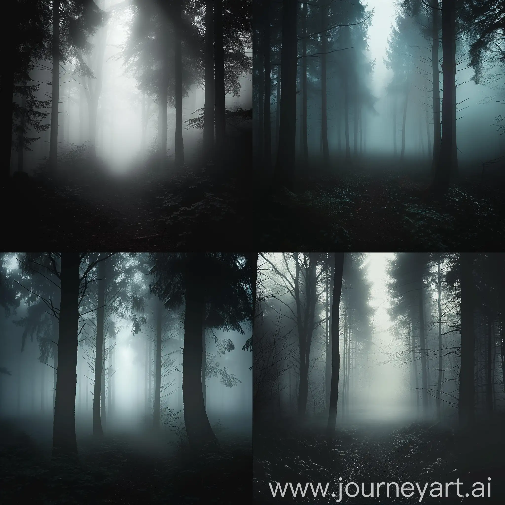 thick fog in a dark forest