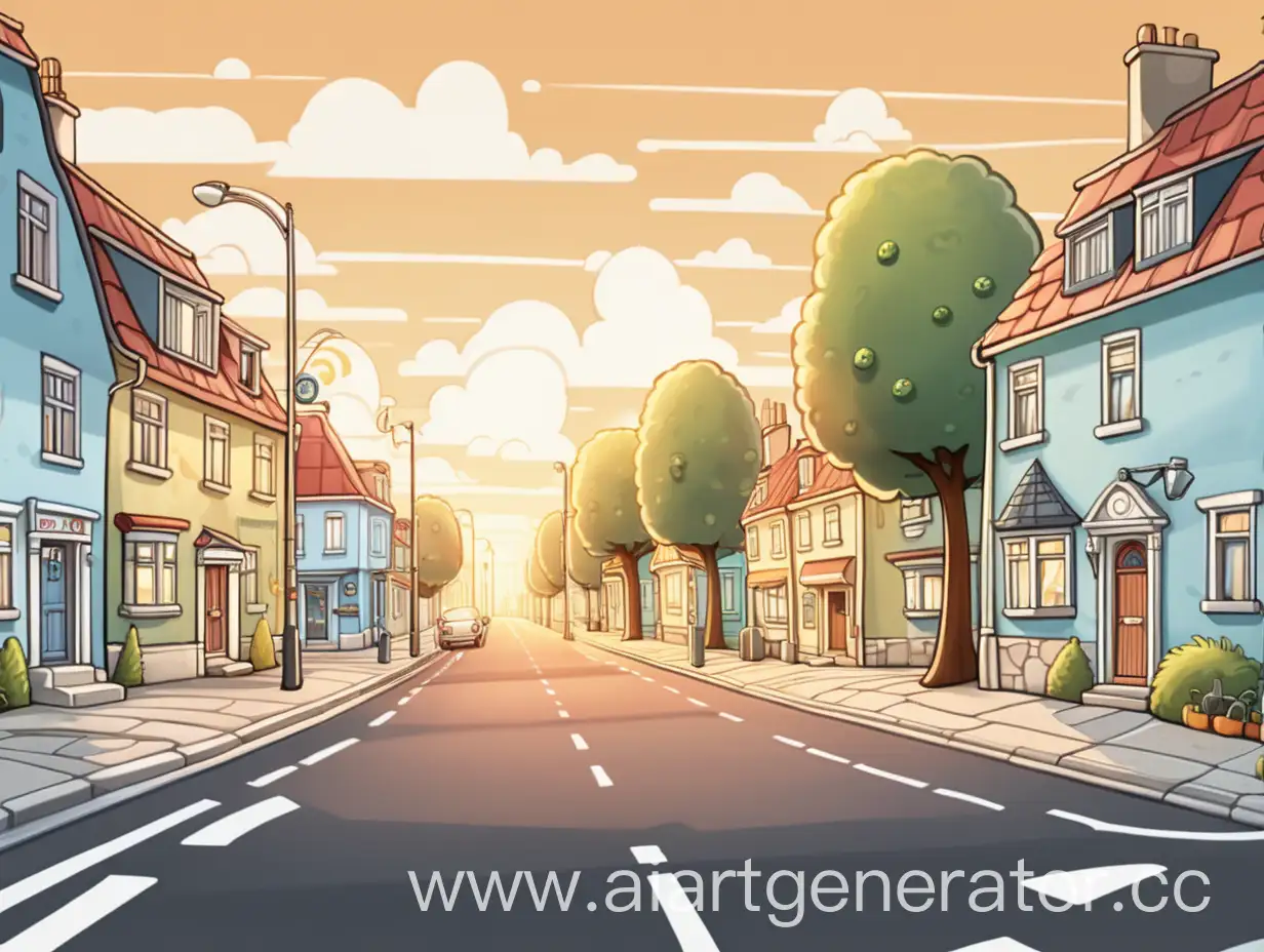 Summer-Evening-Cartoon-Street-Scene-with-Pedestrian-Crossing