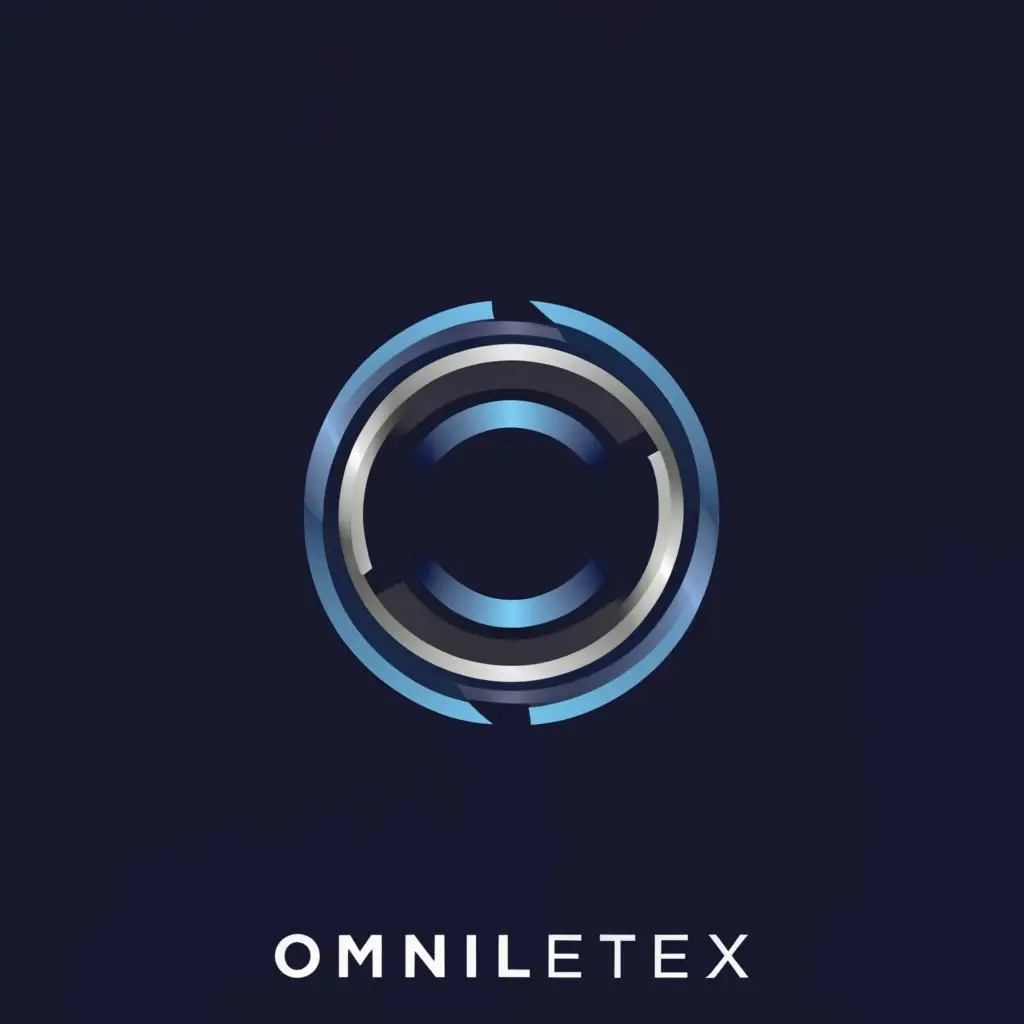 a logo design,with the text "OmniTex", main symbol:stylized letter "O" encased within a geometric shape. color scheme deep blue and metallic silver,Minimalistic,be used in Technology industry,clear background