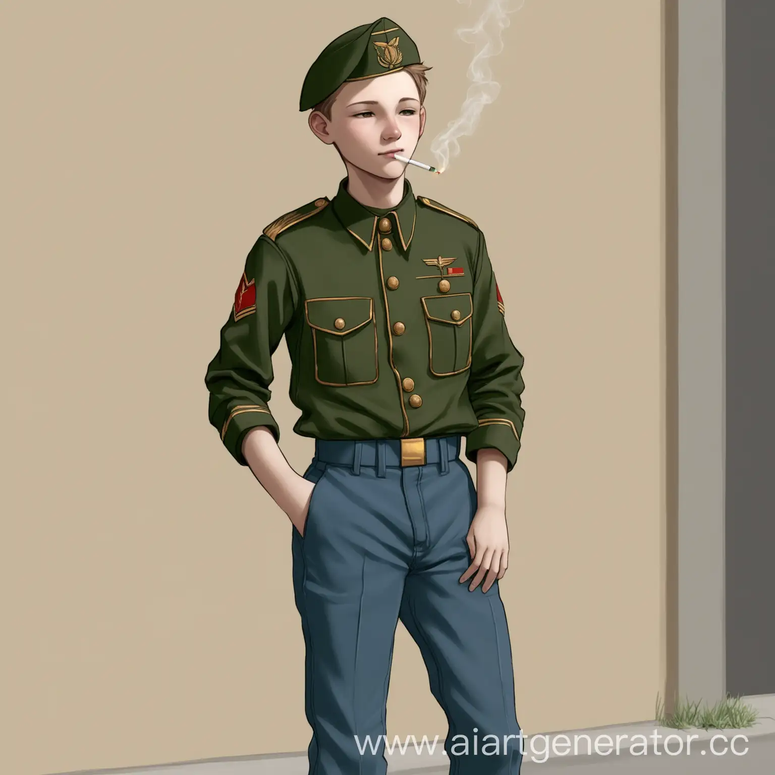 Cadet-Smoking-with-Hand-in-Pocket-of-Pants