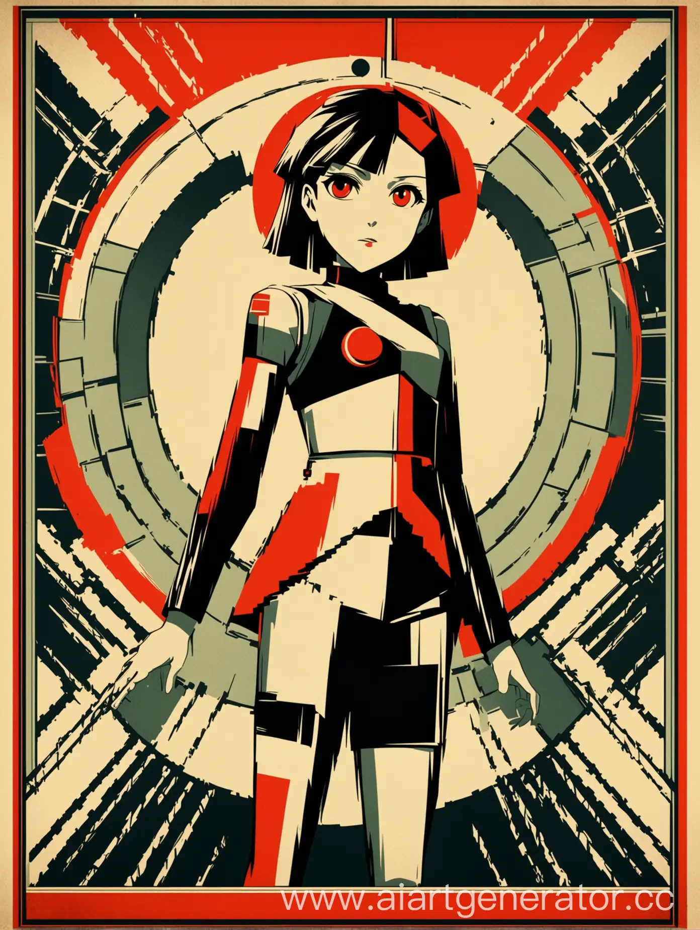 Плакат в стиле конструктивизм с героем аниме