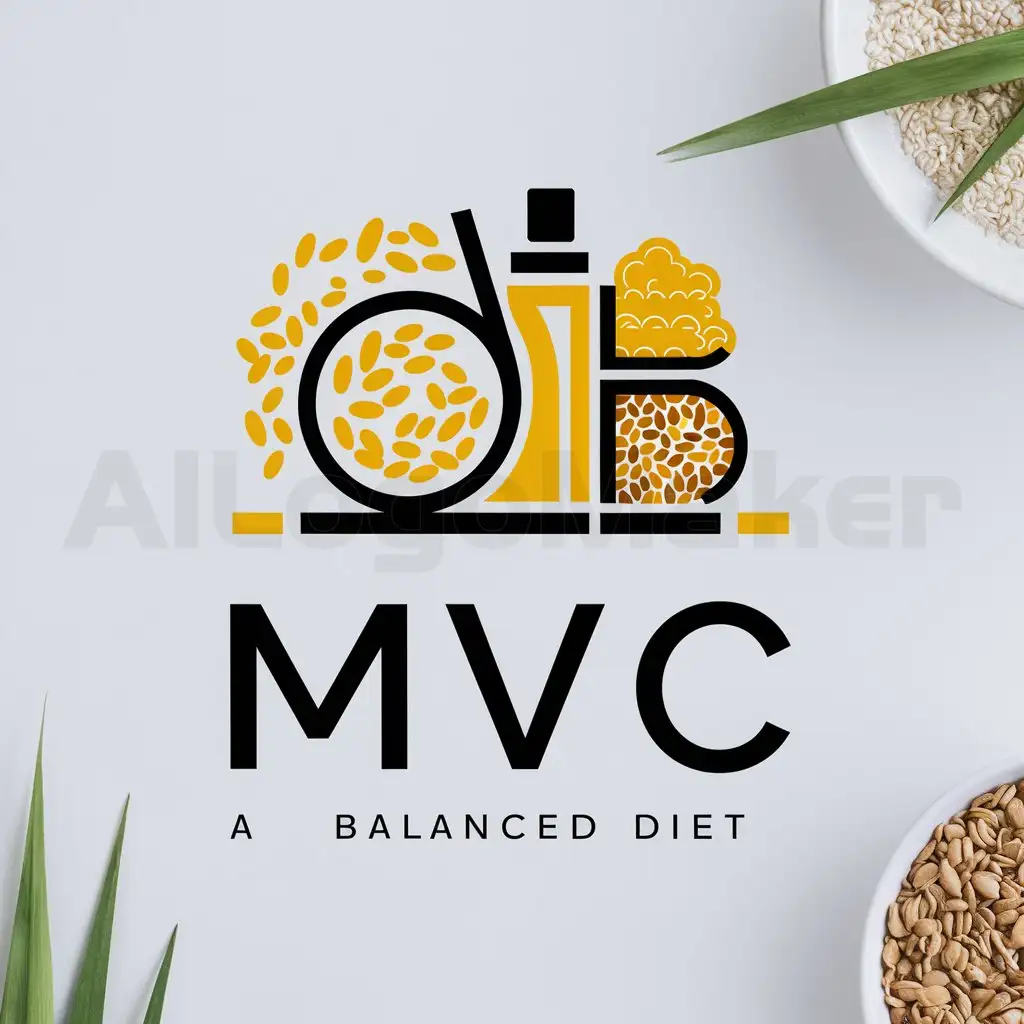 a logo design,with the text "MVC", main symbol:rice granules,edible oil,flour,pulses,Moderate,clear background