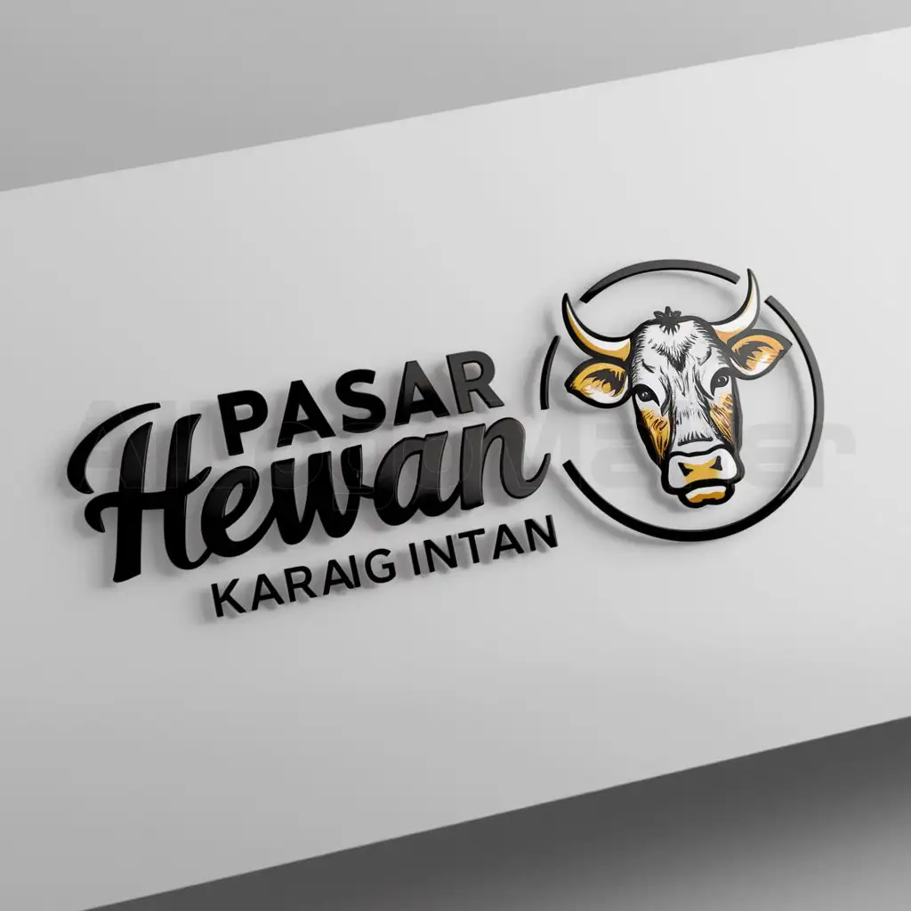 a logo design,with the text "Pasar Hewan Karang Intan", main symbol:Bali cow,complex,clear background