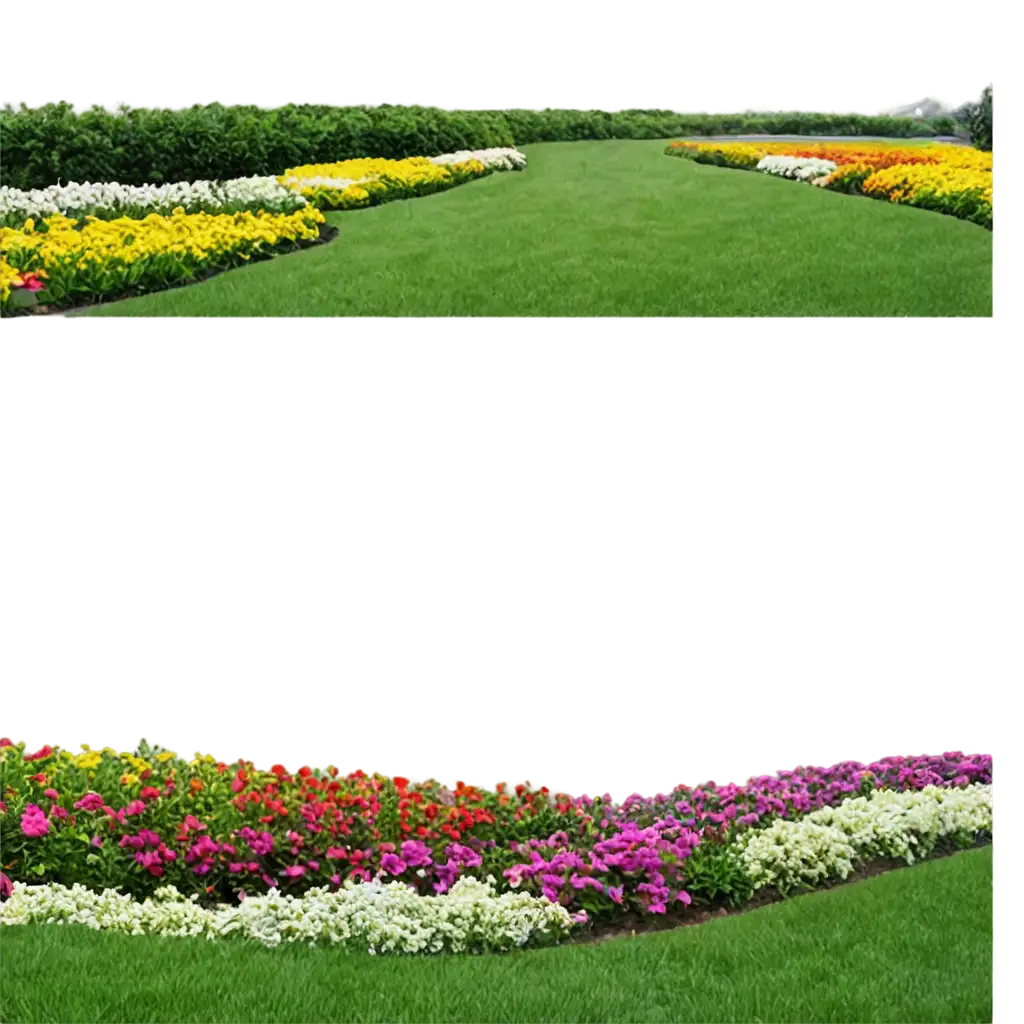 one row of flower gardens and grass