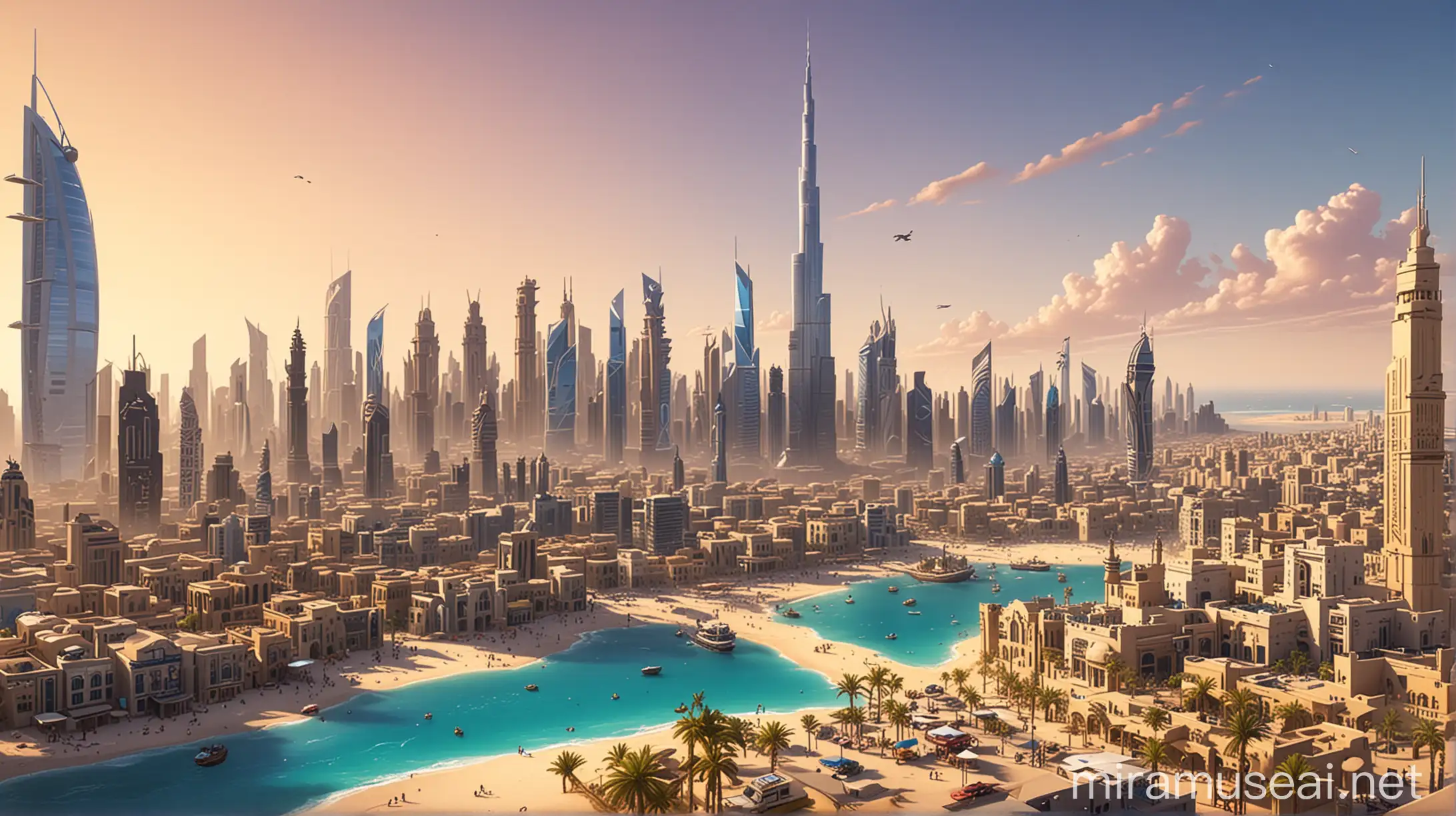 Cartoon Fortnite Style Daytime Scene of Dubai