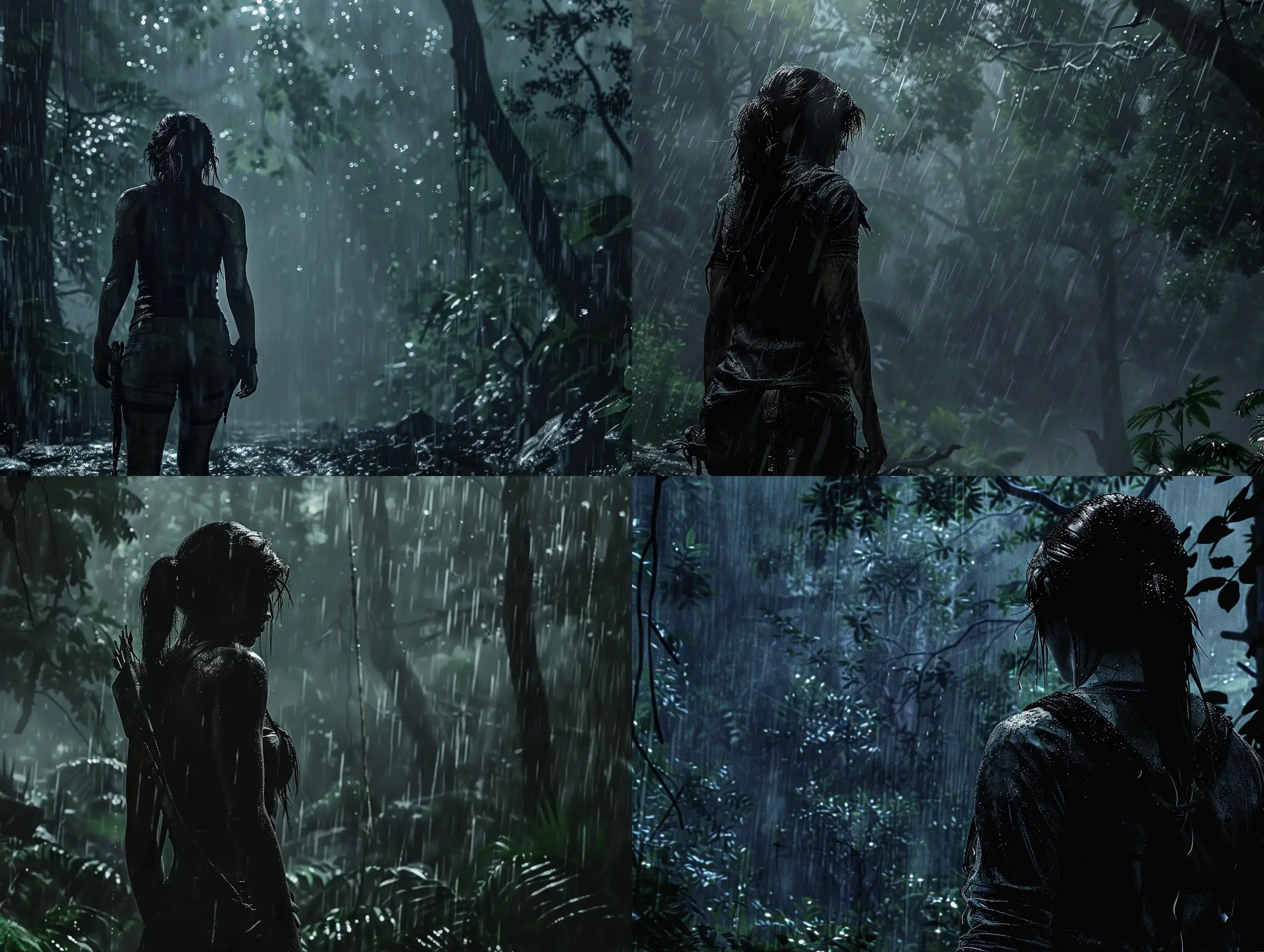 shadow of the tomb raider, Lara Croft, dark forest, rain, 4K, Ultra realistic