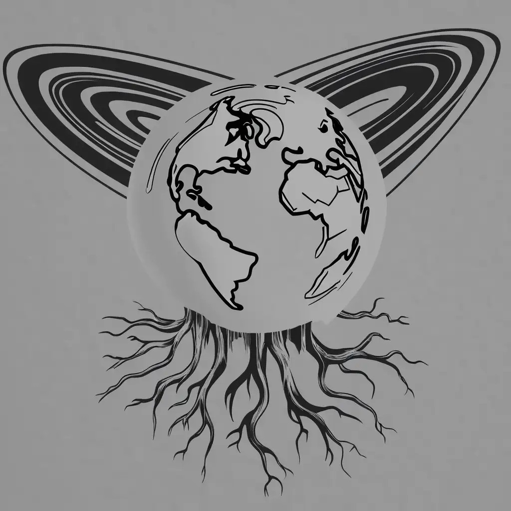 Add coloring, make it 3D, earth globe with tree roots going downwards, 