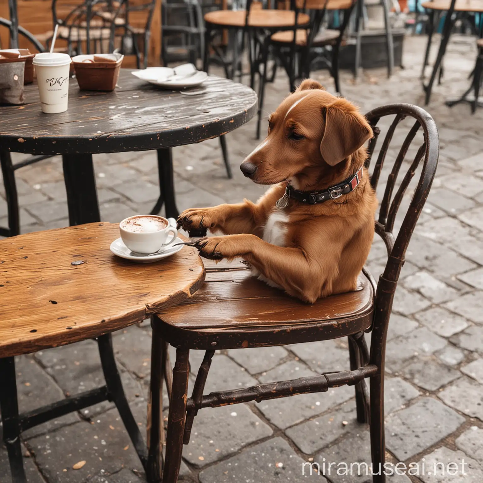 Adorable Dog Enjoying Chocolate at Cafe
