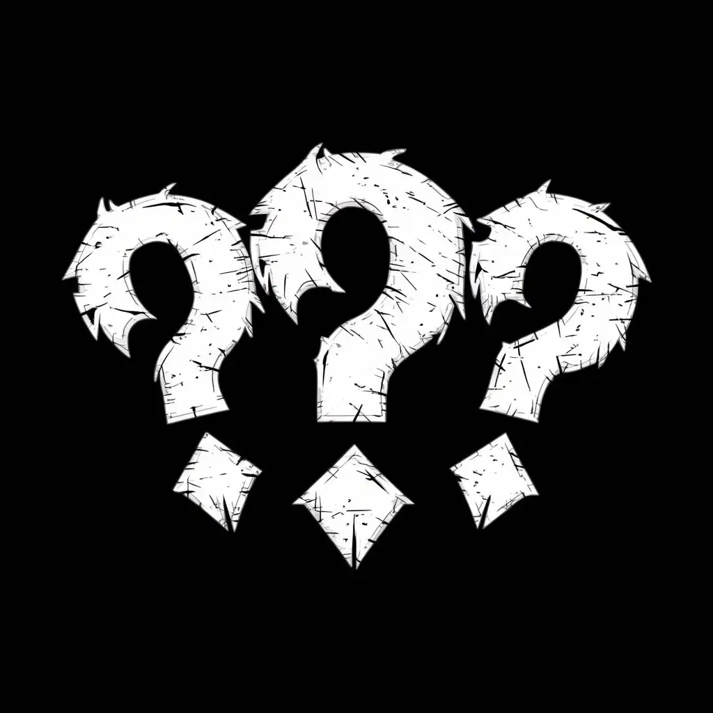 The metal band logo "???", The logo should consist of three question marks "???", White on a black background, It should look intimidating