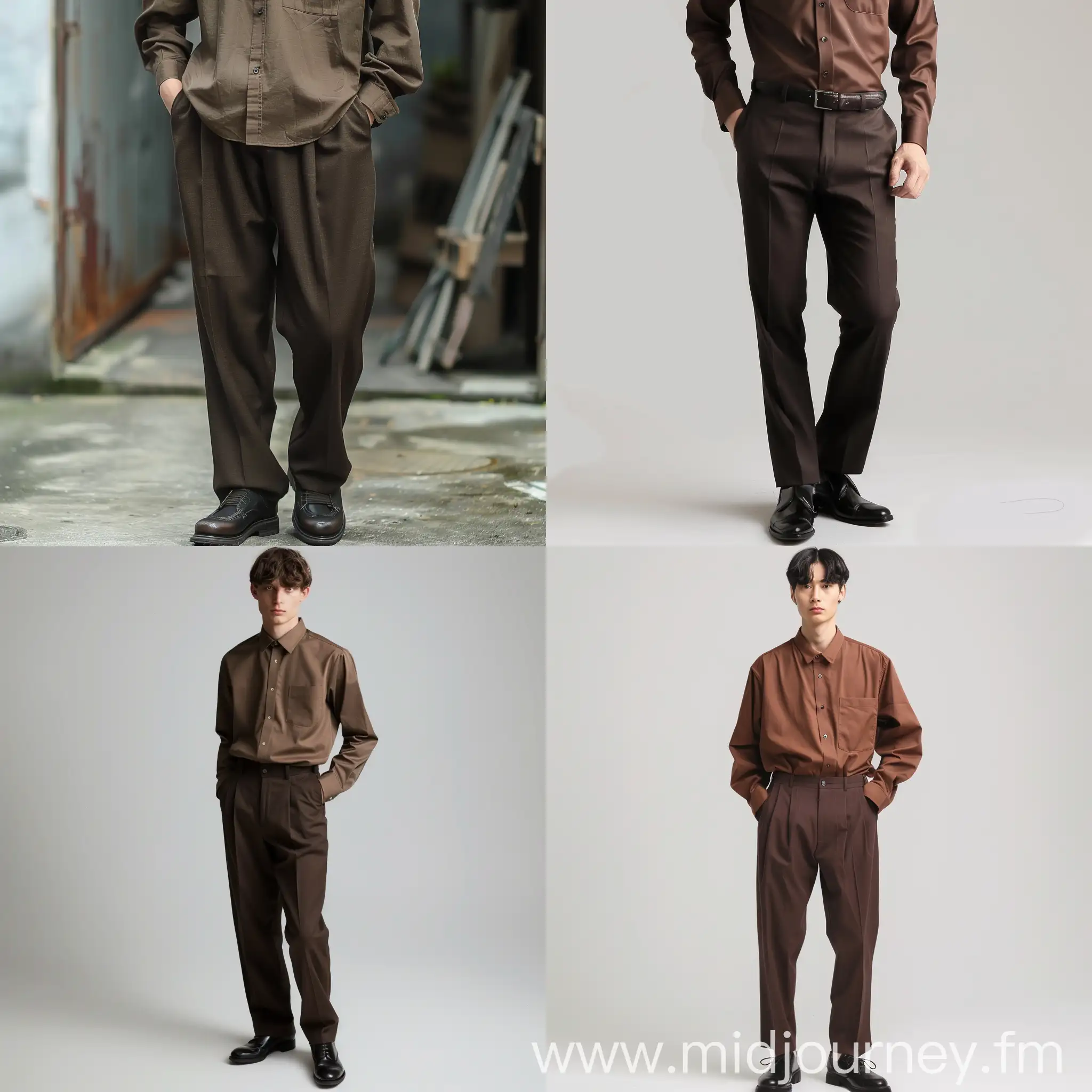 Black shirt brown pants on sale