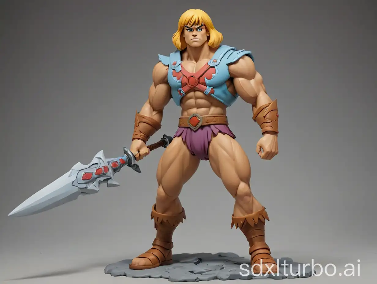 CREATE A HE-MAN CHARACTER FIGURINE BASED ON THE MASTERS OF THE UNIVERSE BUT WITH THE STYLE OF BLEACH MANGA