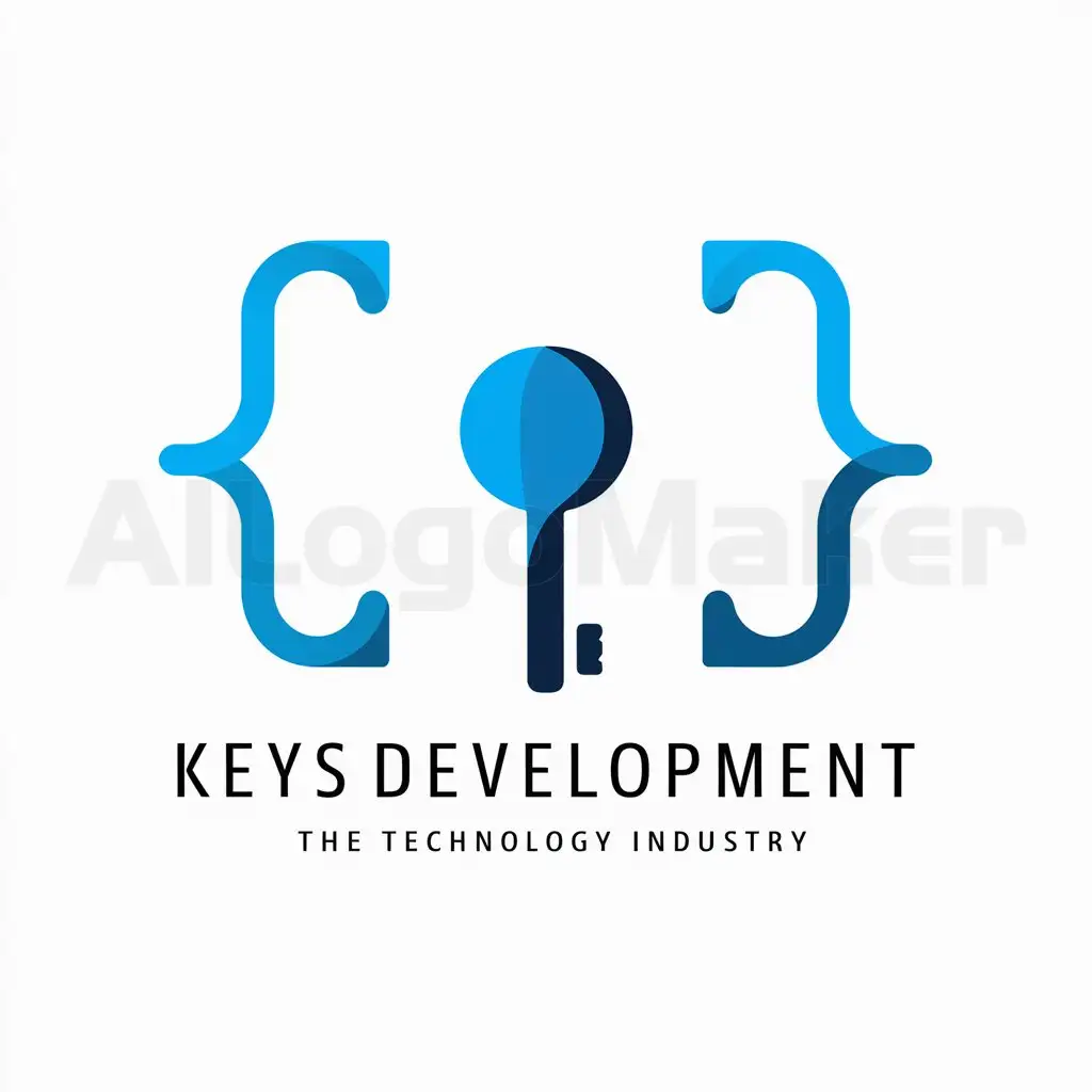 a logo design,with the text "Keys development", main symbol:key with Curly Brackets,Minimalistic,be used in Technology industry,clear background