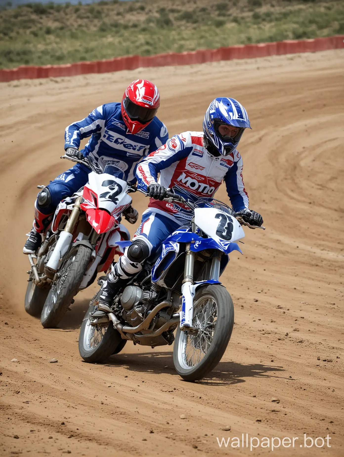 moto race, 2 bikers, Blue and white, red and white
