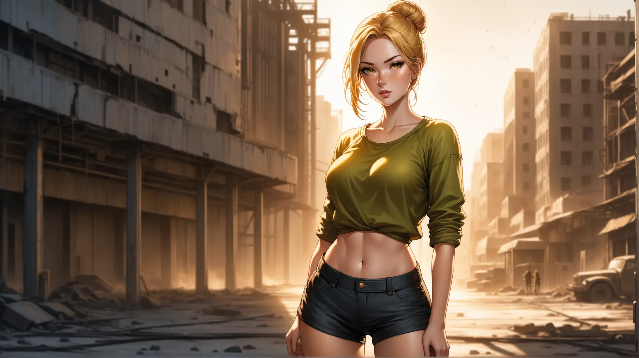 Blonde Woman in FalloutInspired Attire Poses Seductively in Urban Outdoors