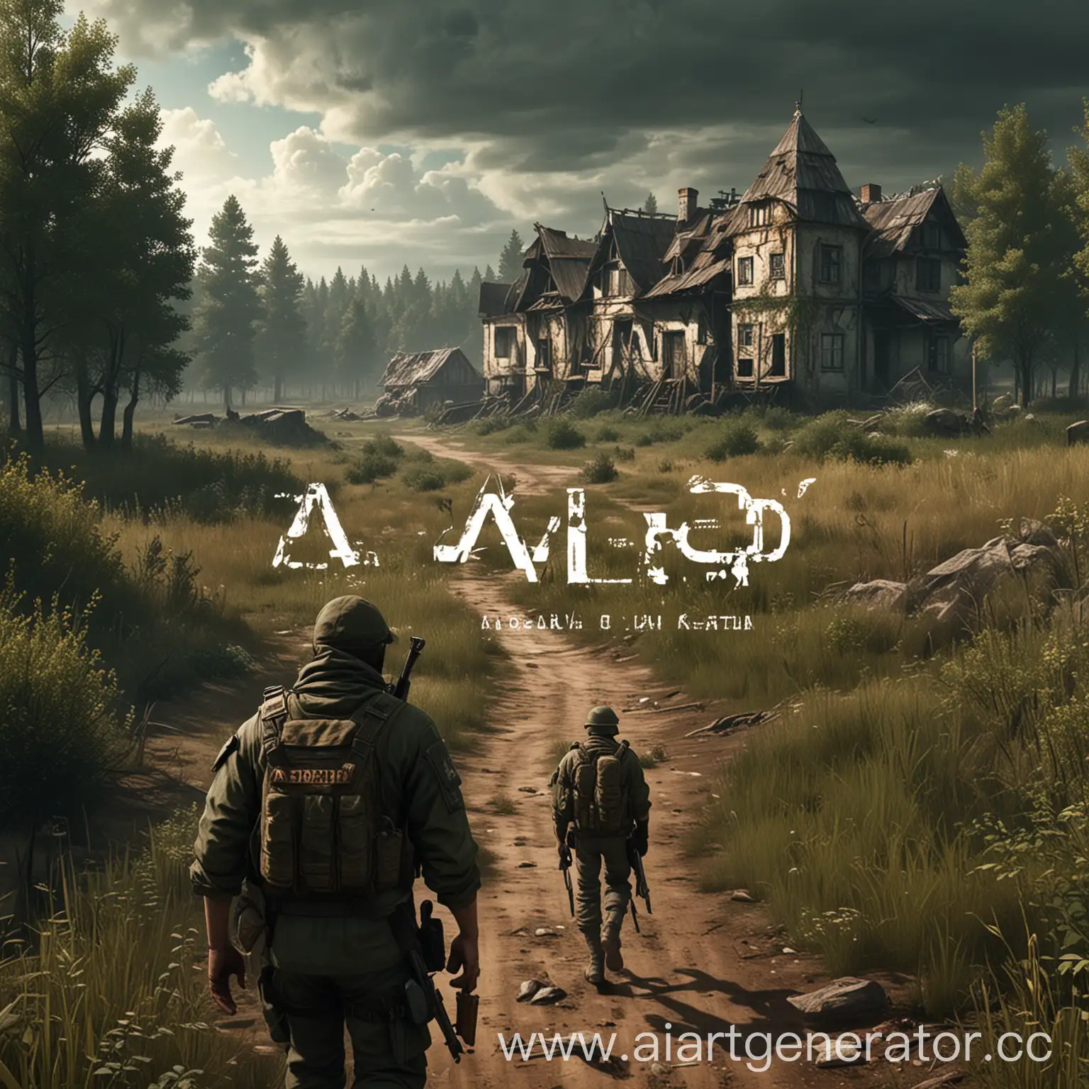 DZ-Avalon-Loading-Screen-Armed-Stalker-in-Field-with-Ruined-Houses