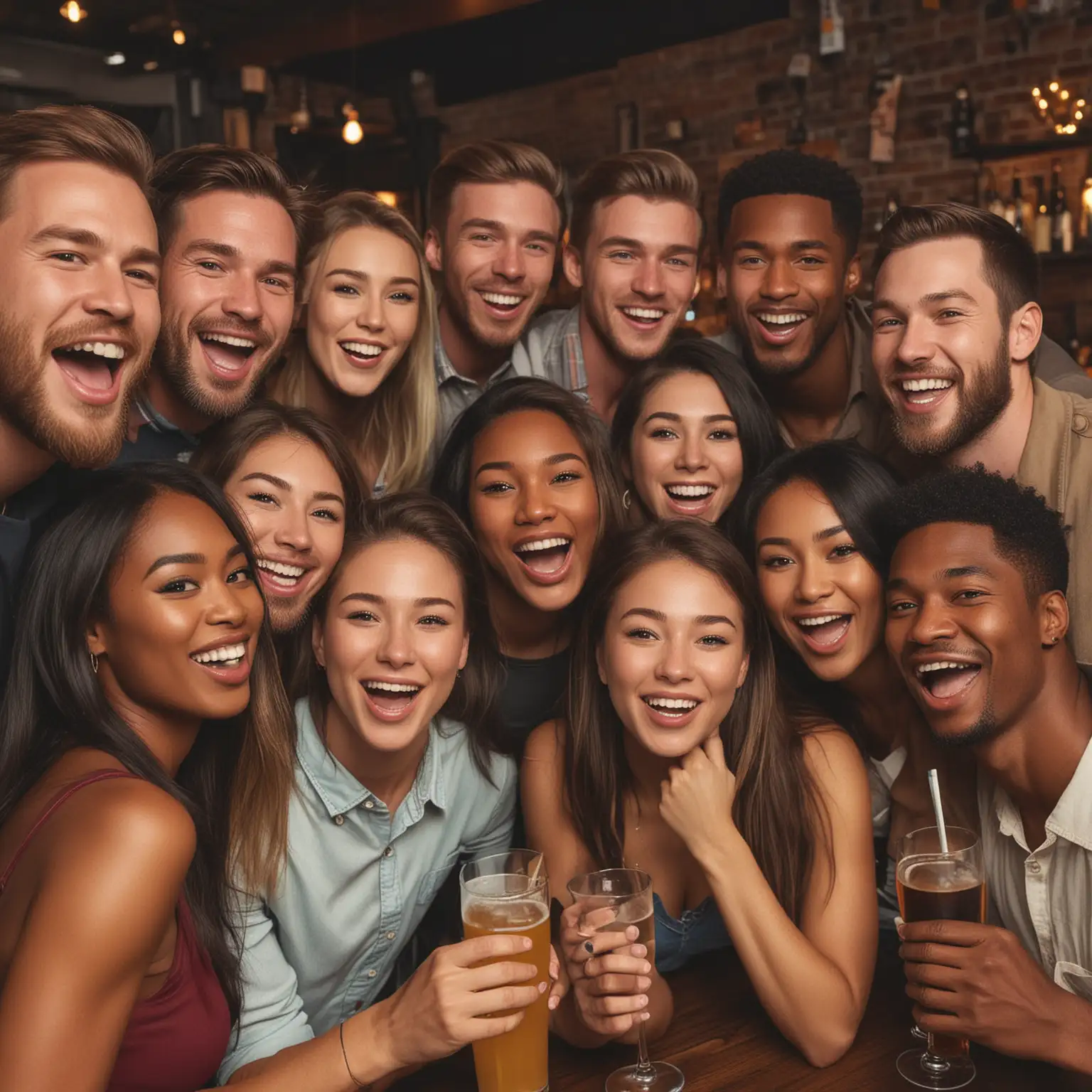 A group of people were having a party at the bar to celebrate. There were men, women, Caucasians, African Americans, and Asians, with exquisite facial features.