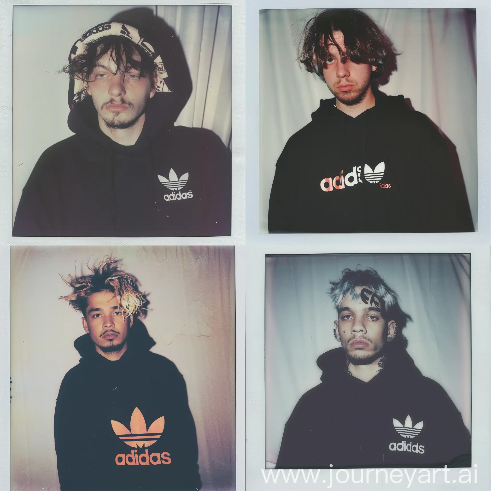 Man-with-Adidas-Logo-Hair-in-Black-Hoodie-and-Polaroid-Photo