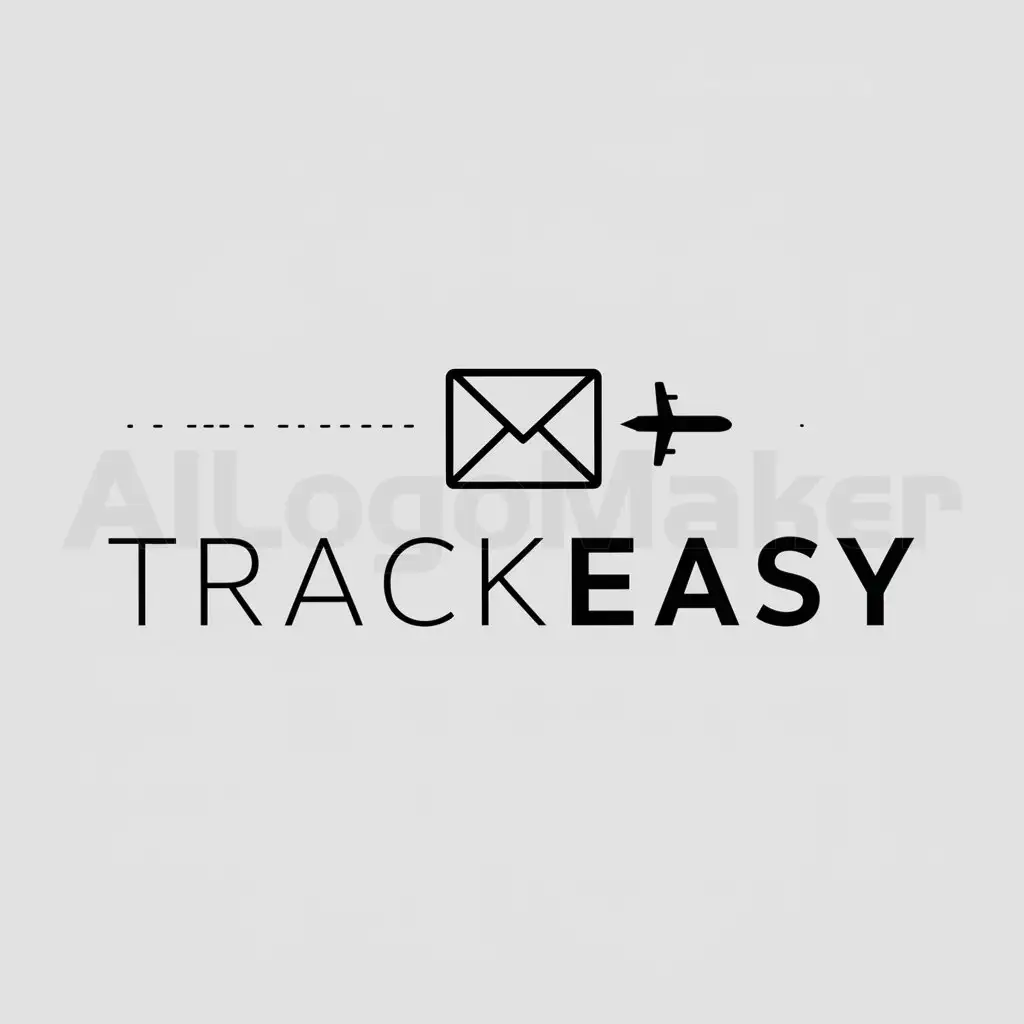 a logo design,with the text "TrackEasy", main symbol:airplane and envelope,Minimalistic,clear background